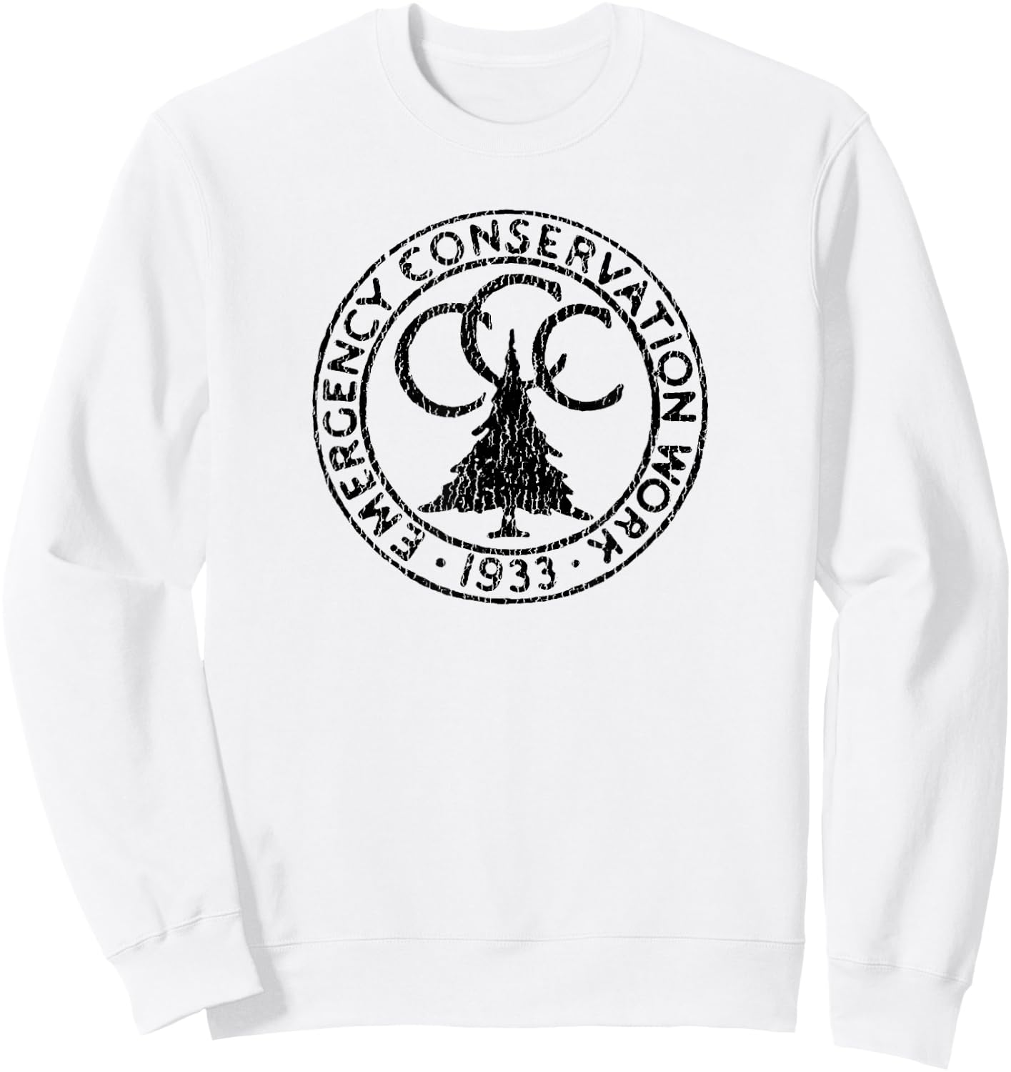 Giant Step Design Co. Civilian Conservation Corps CCC Logo Retro Distressed Sweatshirt - Sweatshirt | White