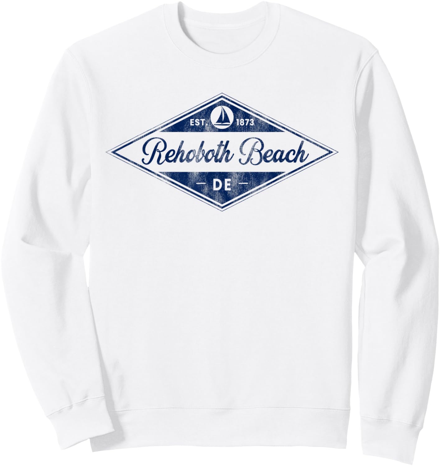 Vintage Rehoboth Beach, DE Boating Established 1873 Souvenir Sweatshirt - Sweatshirt | White