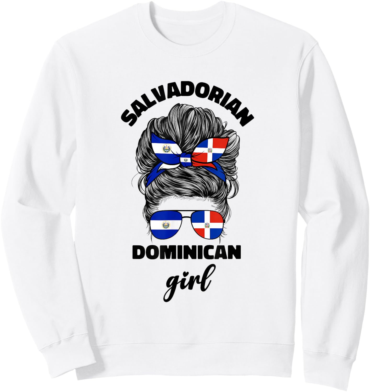 Half Dominican And Salvadorian El Salvador Flag Girl Women Sweatshirt - Sweatshirt | White