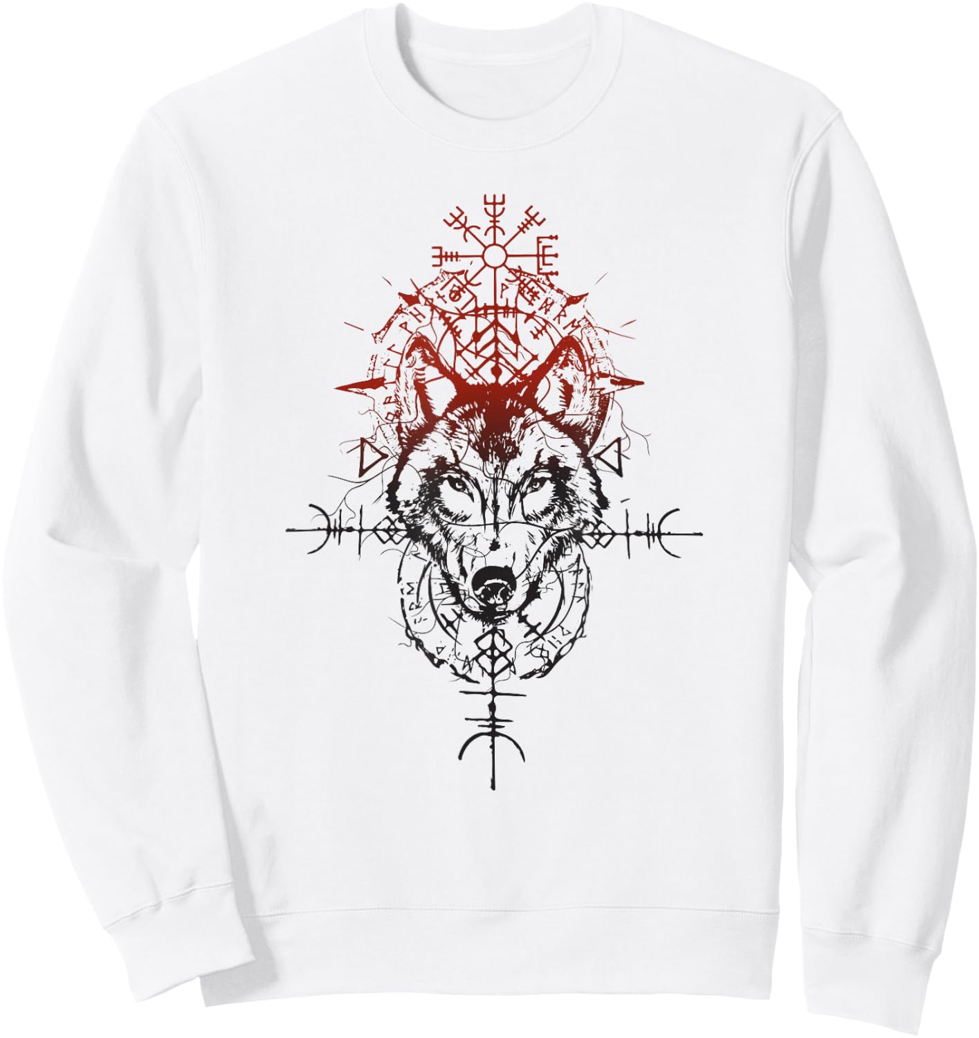 Walhalla Wolf Odin Runes Symbols Nordic Compass Viking Sweatshirt - Sweatshirt | White