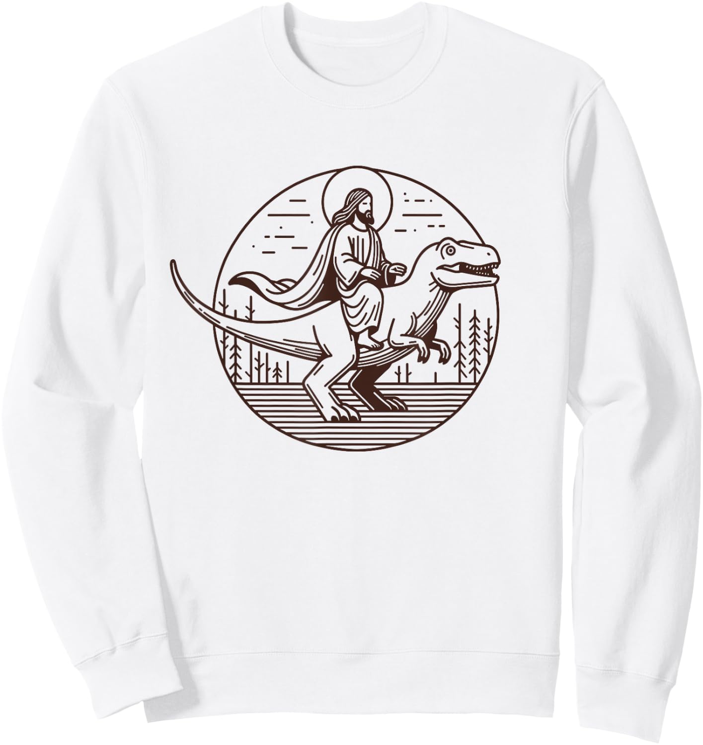 Funny Jesus Riding T-Rex Dinosaur Meme Parody for Believers Sweatshirt - Sweatshirt | White