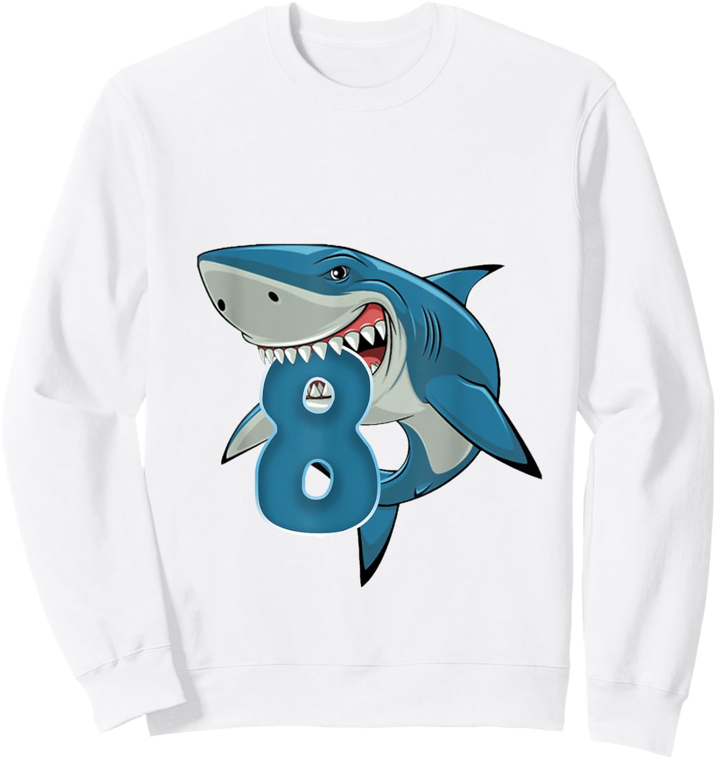 Boy 8th Birthday Shark 8 Year Old Birthday Shark Theme Party Sweatshirt - Sweatshirt | White