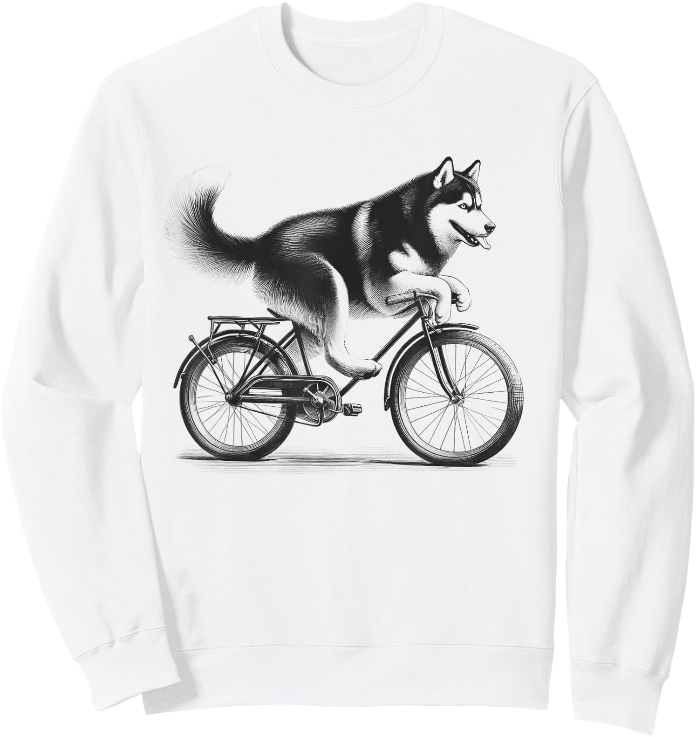 Siberian Husky Dog Riding a Bike Bicycle Biker Cycling Sweatshirt - Sweatshirt | White