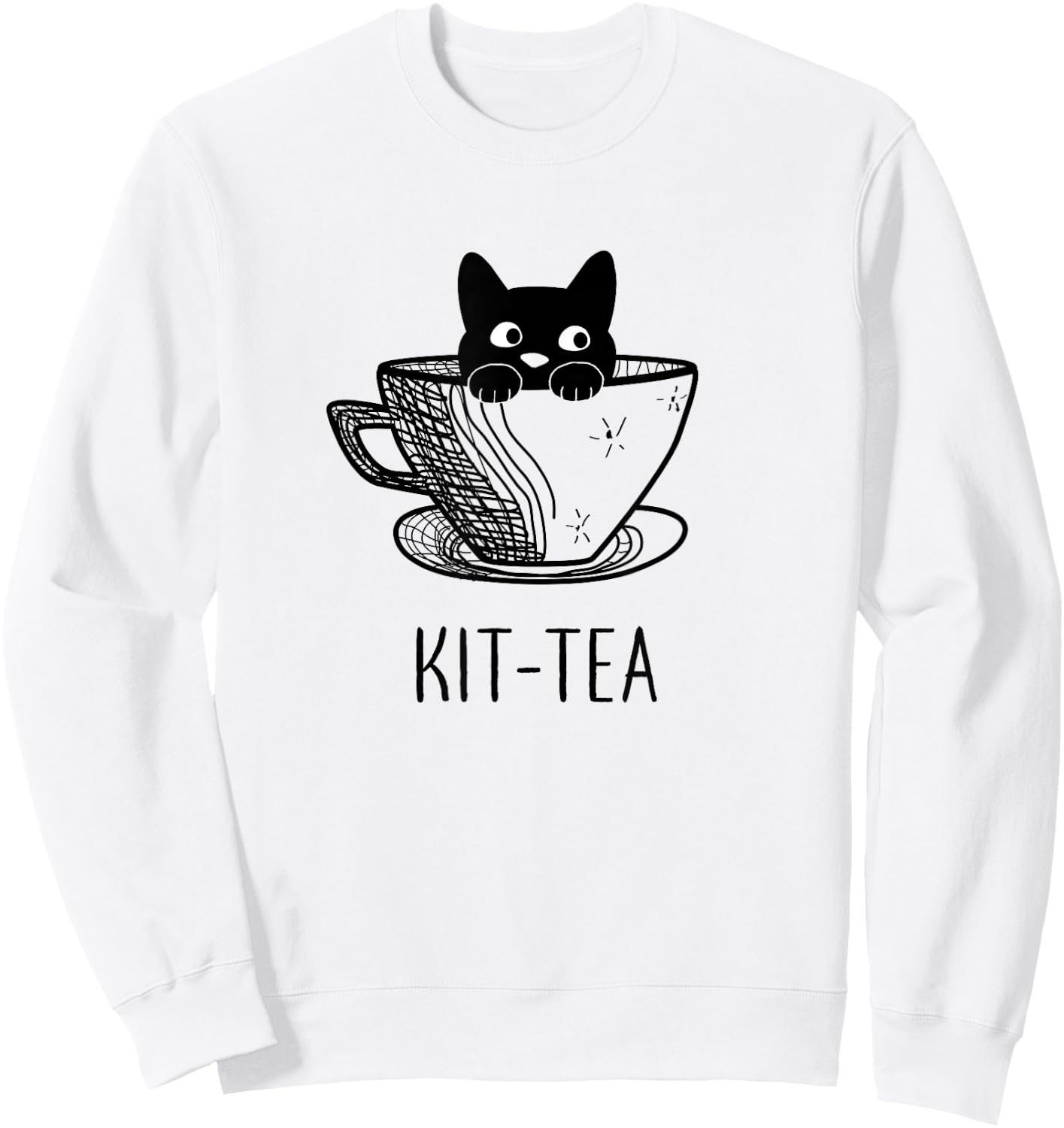 Funny Black Cat Kit-Tea Graphic Sweatshirt - Sweatshirt | White
