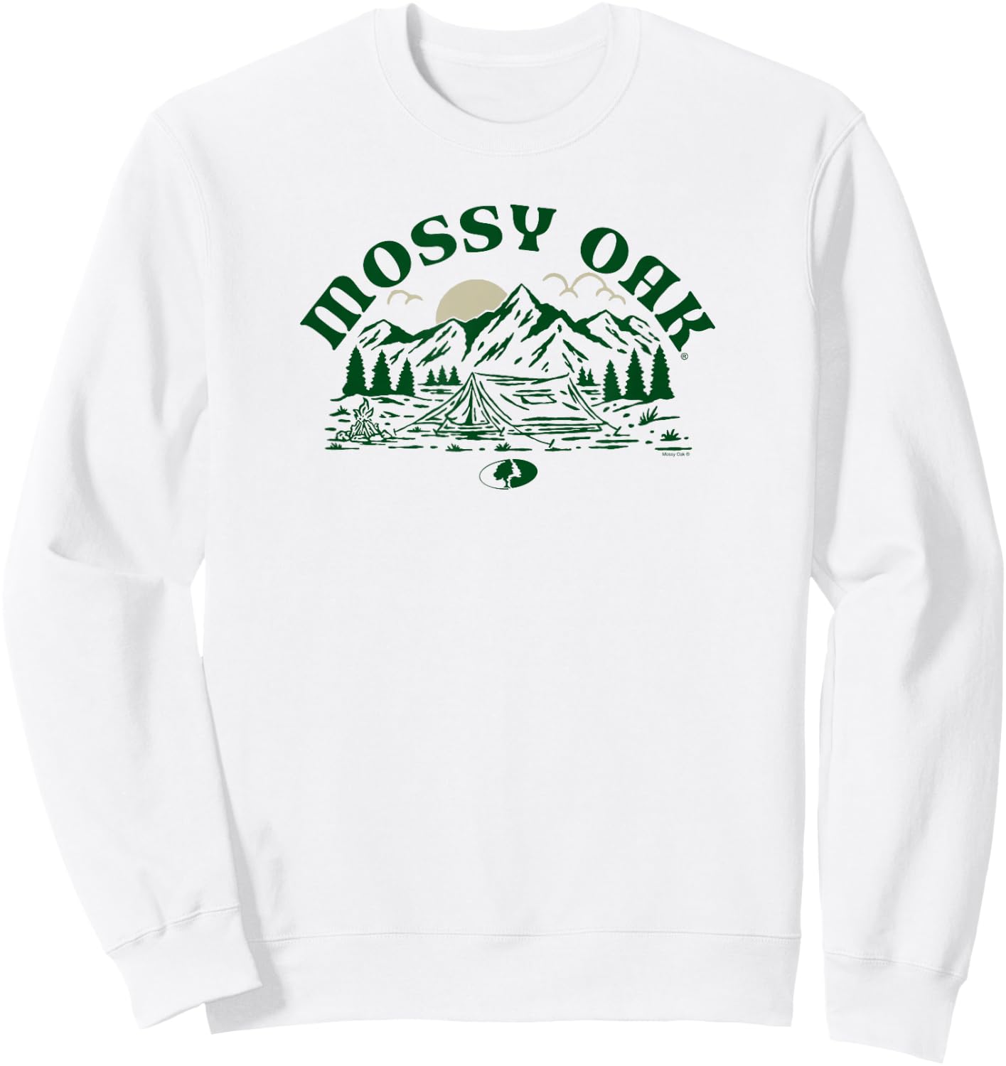 Mossy Oak Camping Retro Mountain Landscape Logo Sweatshirt - Sweatshirt | White