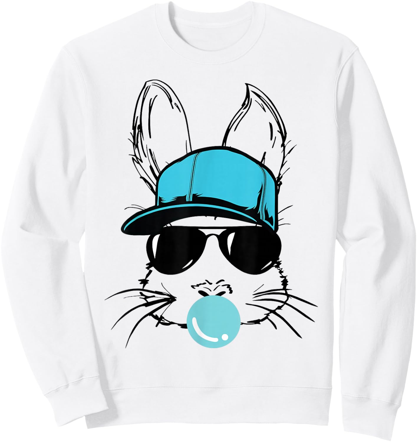 Bunny Face With Hat Sunglasses Bubble Gum Easter Day Boy Kid Sweatshirt - Sweatshirt | White