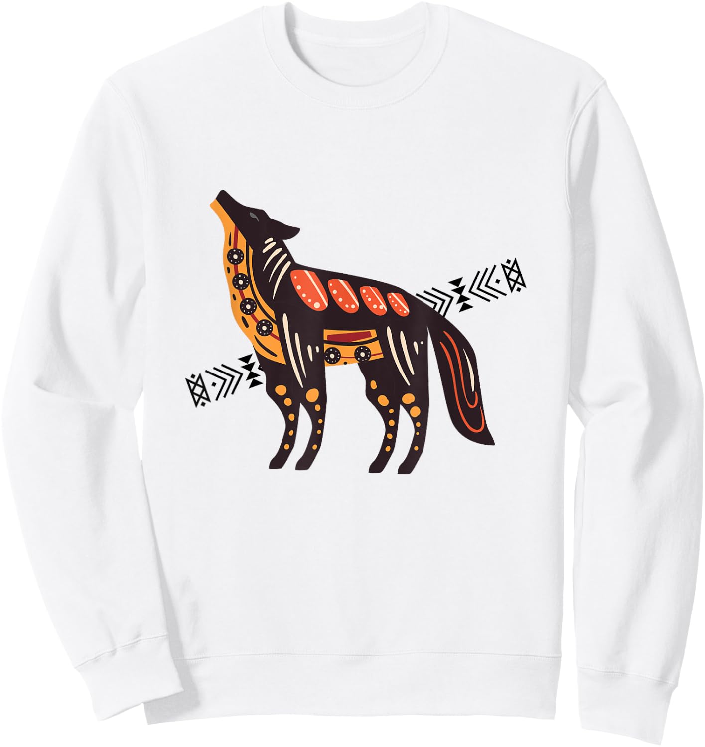Native American Indian Coyote Wolf Tribal Style Southwest Sweatshirt - Sweatshirt | White