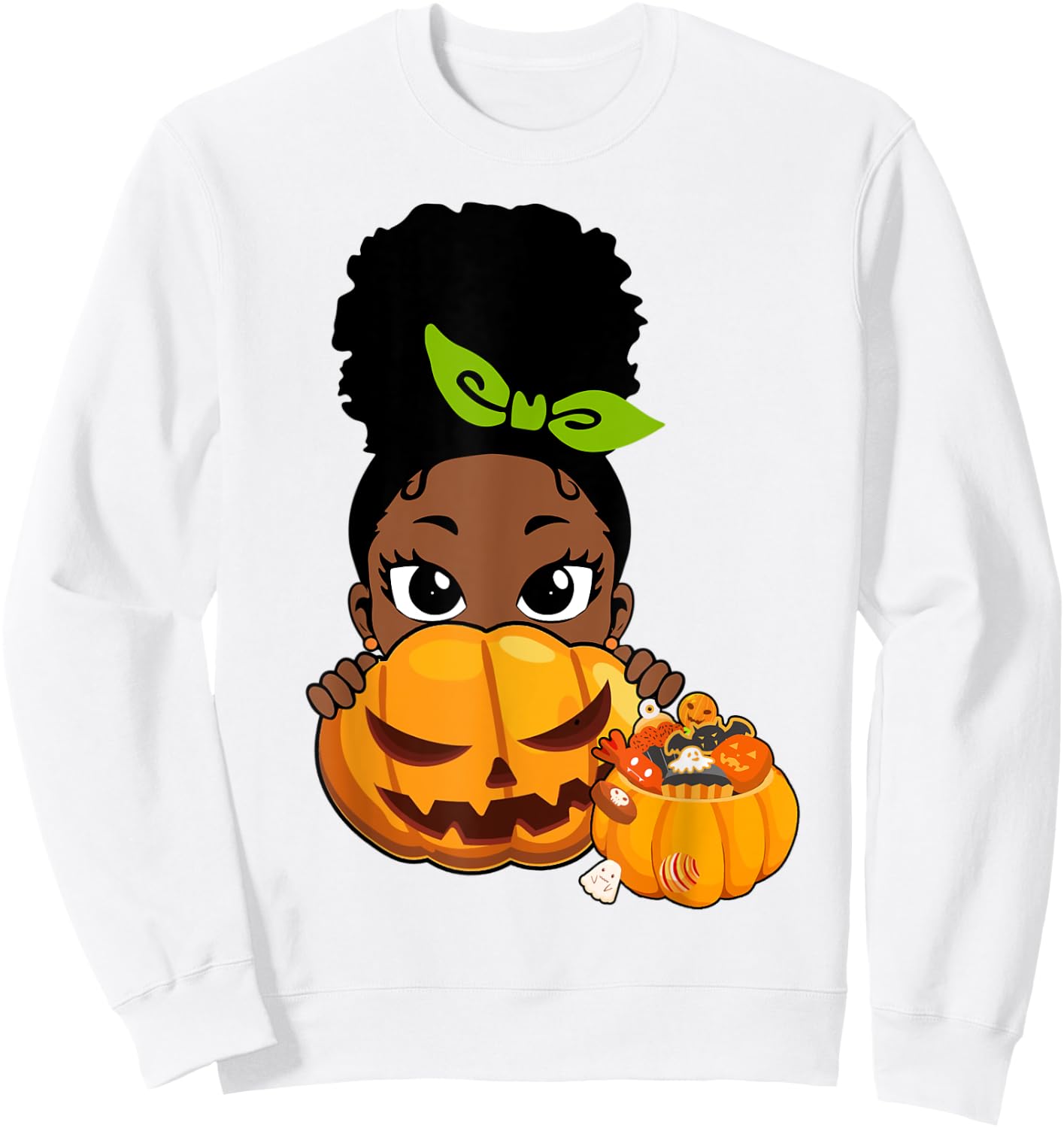 Cute Black African American Girls Pumpkin Halloween Sweatshirt - Sweatshirt | White