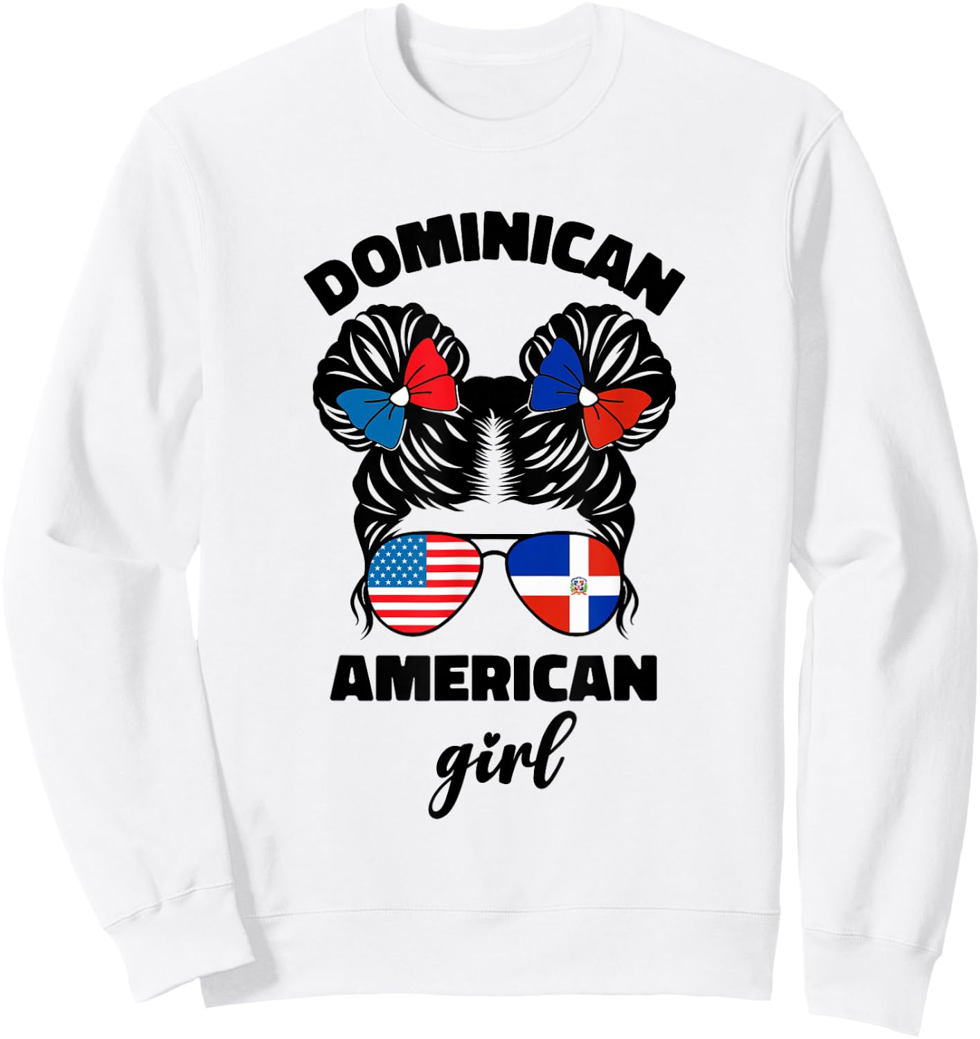 Half Dominican and American Dominicana USA Flag Kids Girl Sweatshirt - Sweatshirt | White