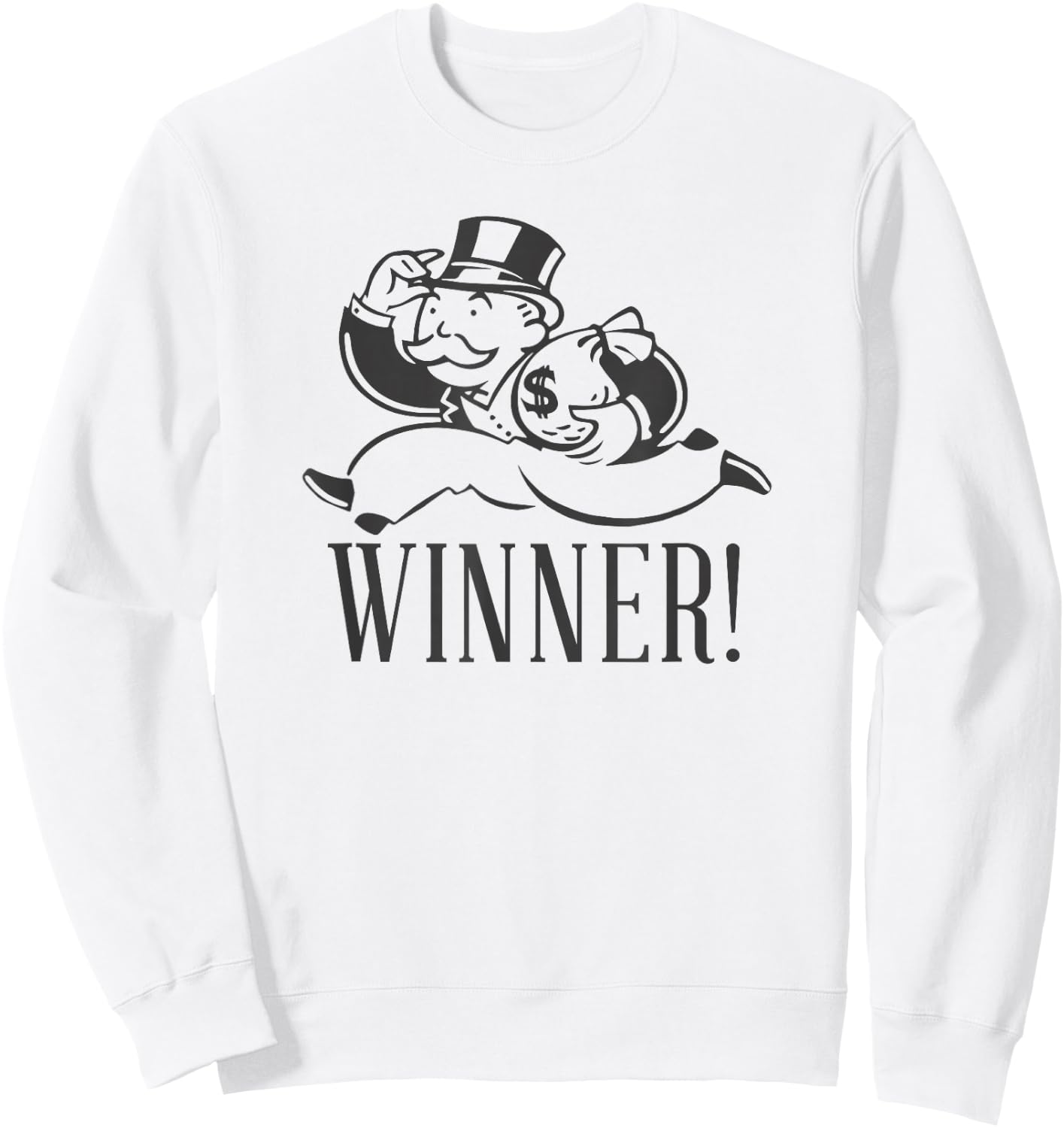 Monopoly Mr. Monopoly Winner! Classic Running Money Bag Logo Sweatshirt - Sweatshirt | White