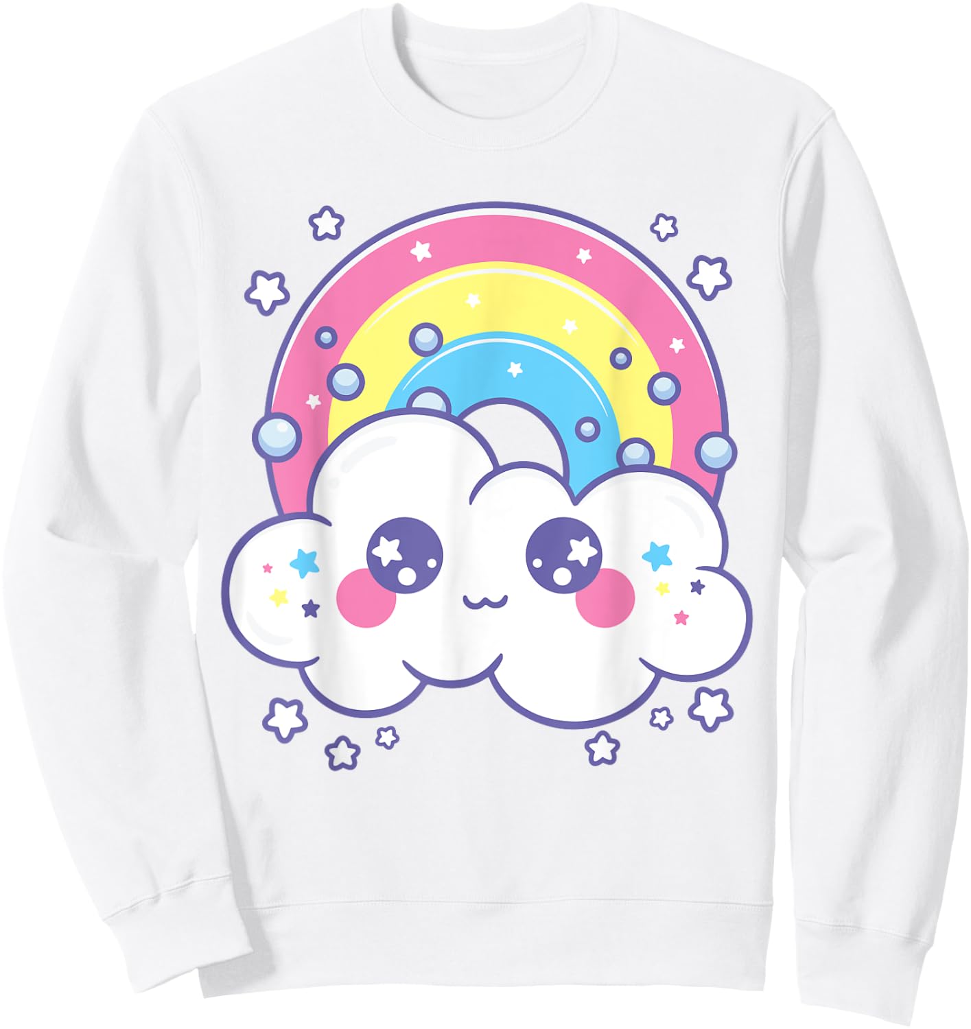 Kidcore Aesthetic Kawaii Pastel Rainbow Cloud Alt Clothing Sweatshirt - Sweatshirt | White