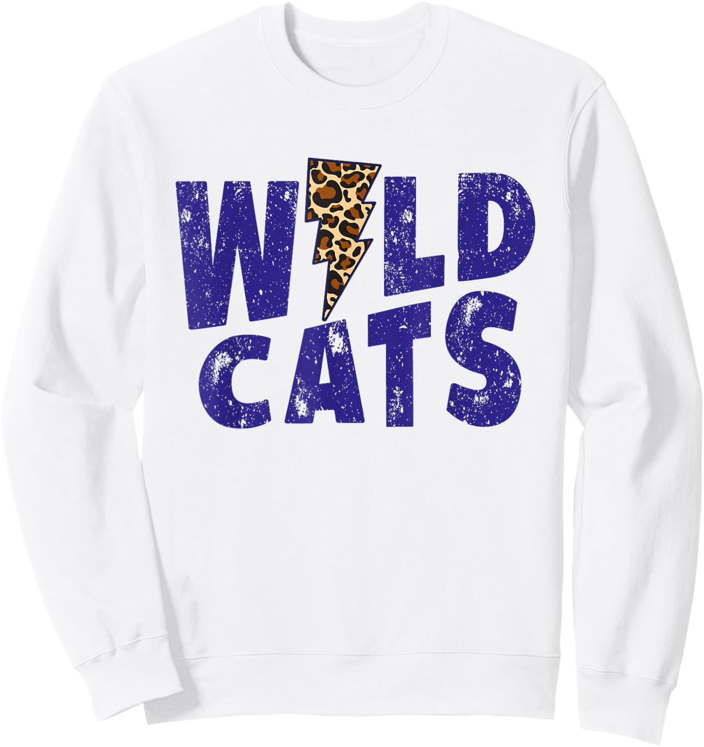 Wildcats Leopard Print Lightning Sign Cheetah Distressed Sweatshirt - Sweatshirt | White