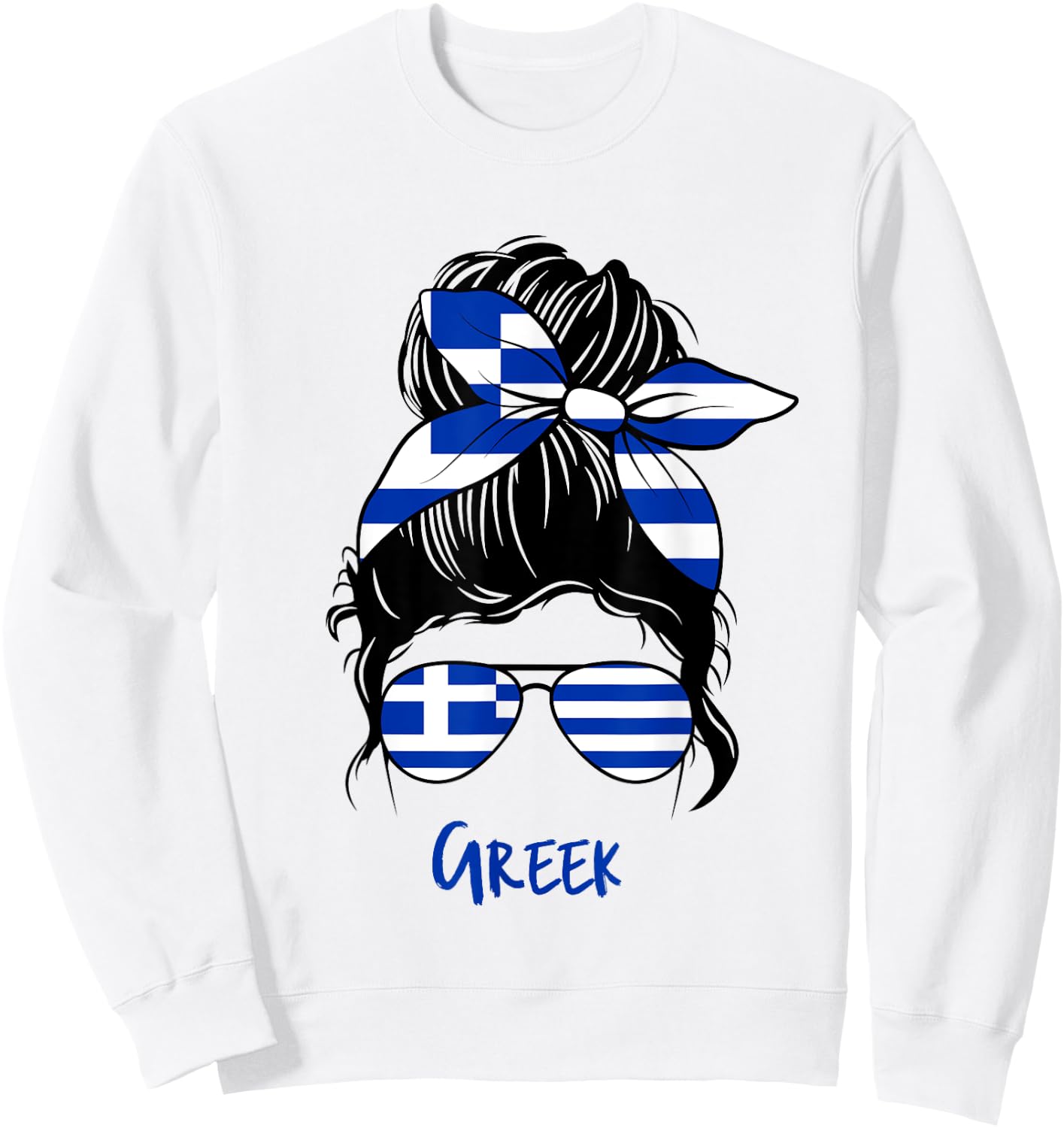 Greek Girl Bandana Glasses Flag Colors Hellenic Pride Sweatshirt - Sweatshirt | White