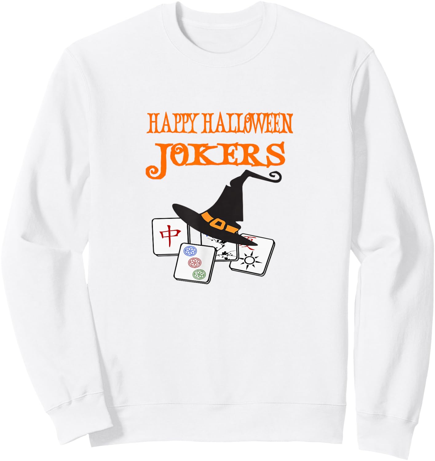 Funny Mahjong Happy Halloween Jokers Tile Game Sweatshirt - Sweatshirt | White