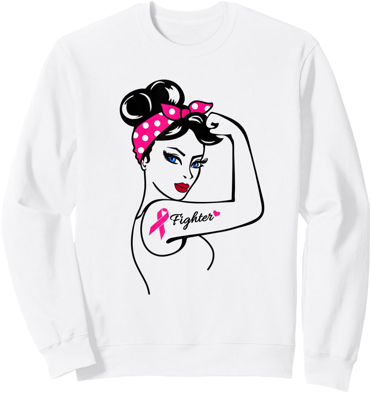 Fighter Rosie The Riveter Breast Cancer Awareness Sweatshirt - Sweatshirt | White