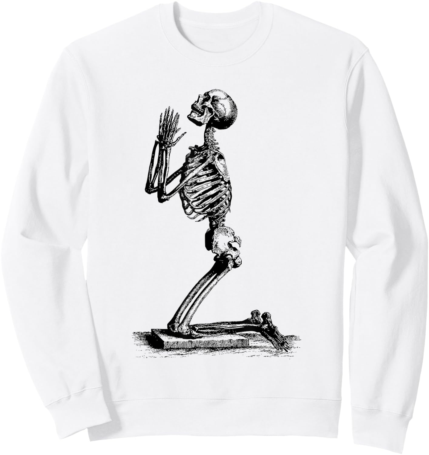 Vintage Illustration of a Praying Skeleton Sweatshirt - Sweatshirt | White