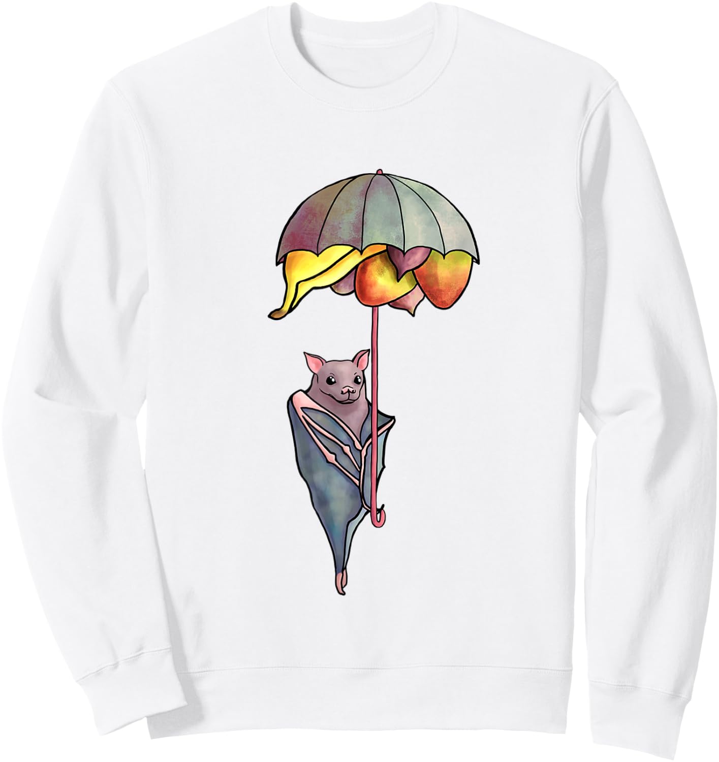 Cute Fruit Bat with Umbrella Fruit Basket Sweatshirt - Sweatshirt | White