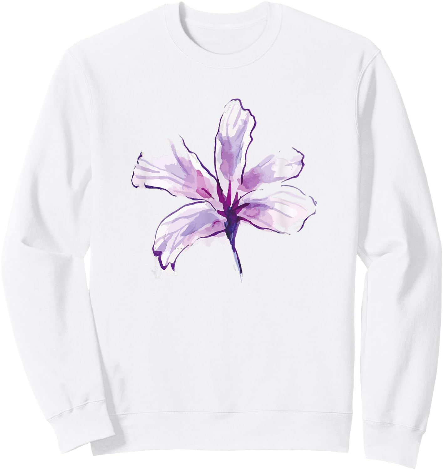 Purple White Watercolor Flower Art Paint Graphic Design Gift Sweatshirt - Sweatshirt | White