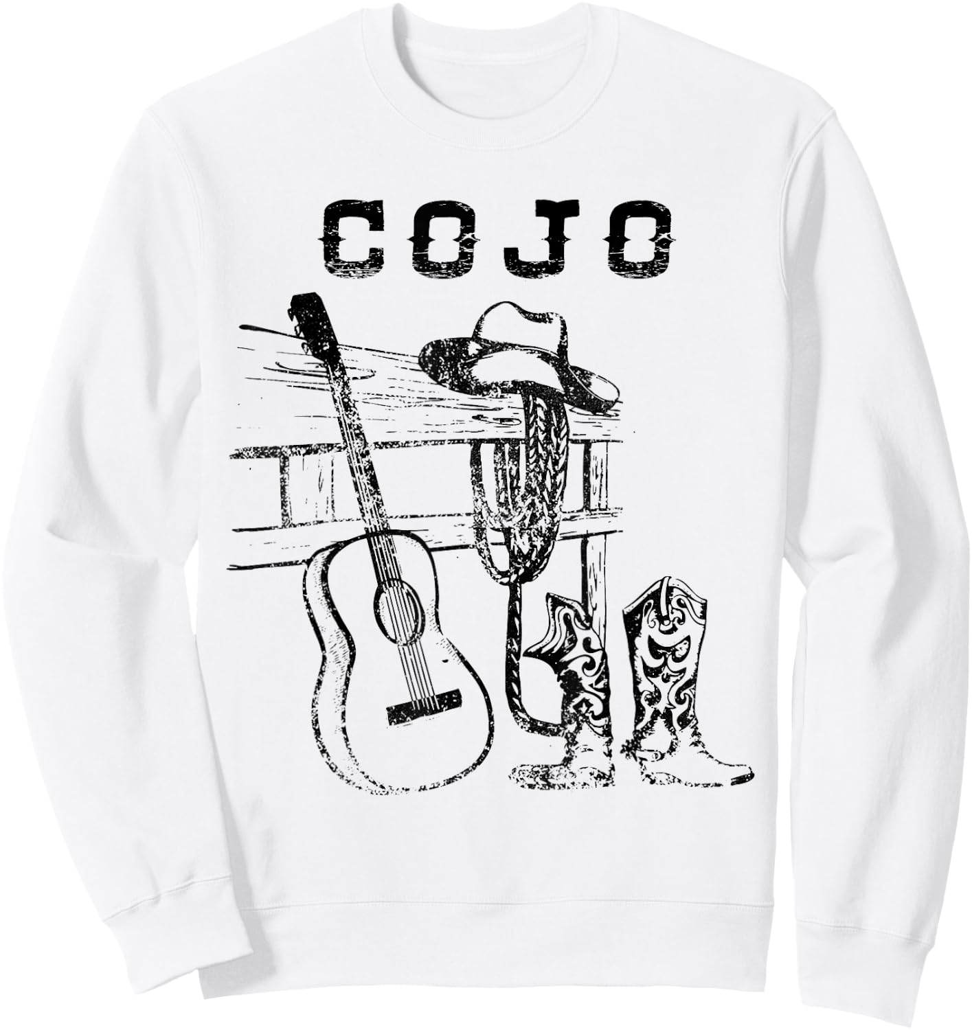White and Black Cojo Guitar Music Love Cowboy Boots Hat Sand Sweatshirt - Sweatshirt | White