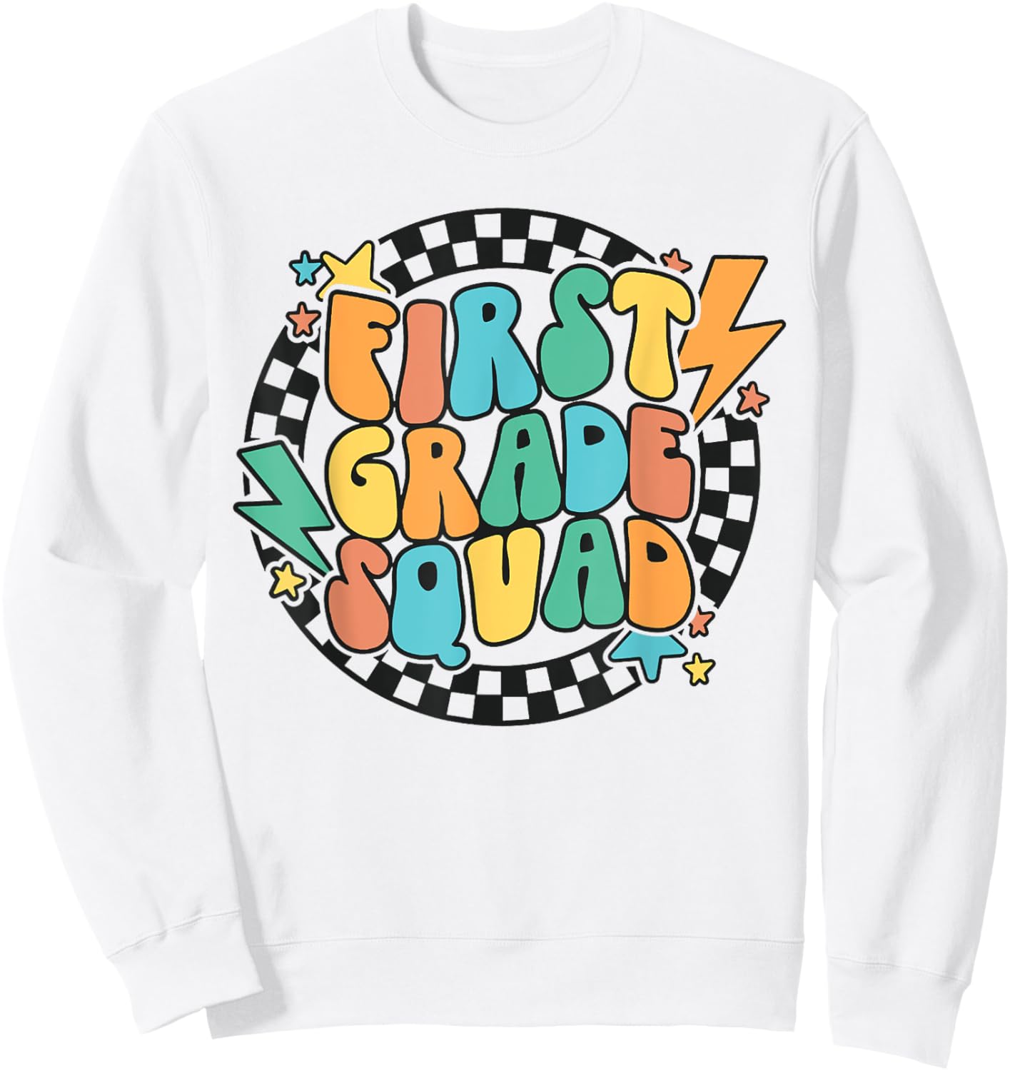 Back To School Groovy Teacher 1st First Grade Crew Squad Sweatshirt - Sweatshirt | White