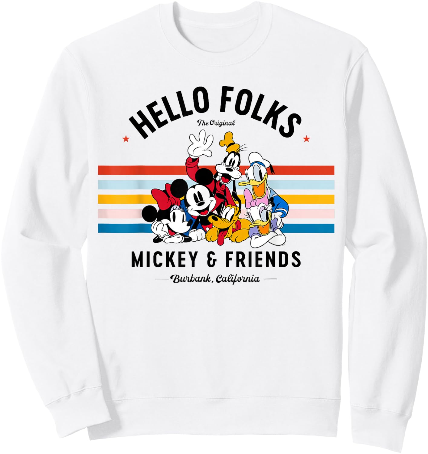 Disney Original Mickey & Friends Hello Folks Retro Vintage Sweatshirt - Sweatshirt | White