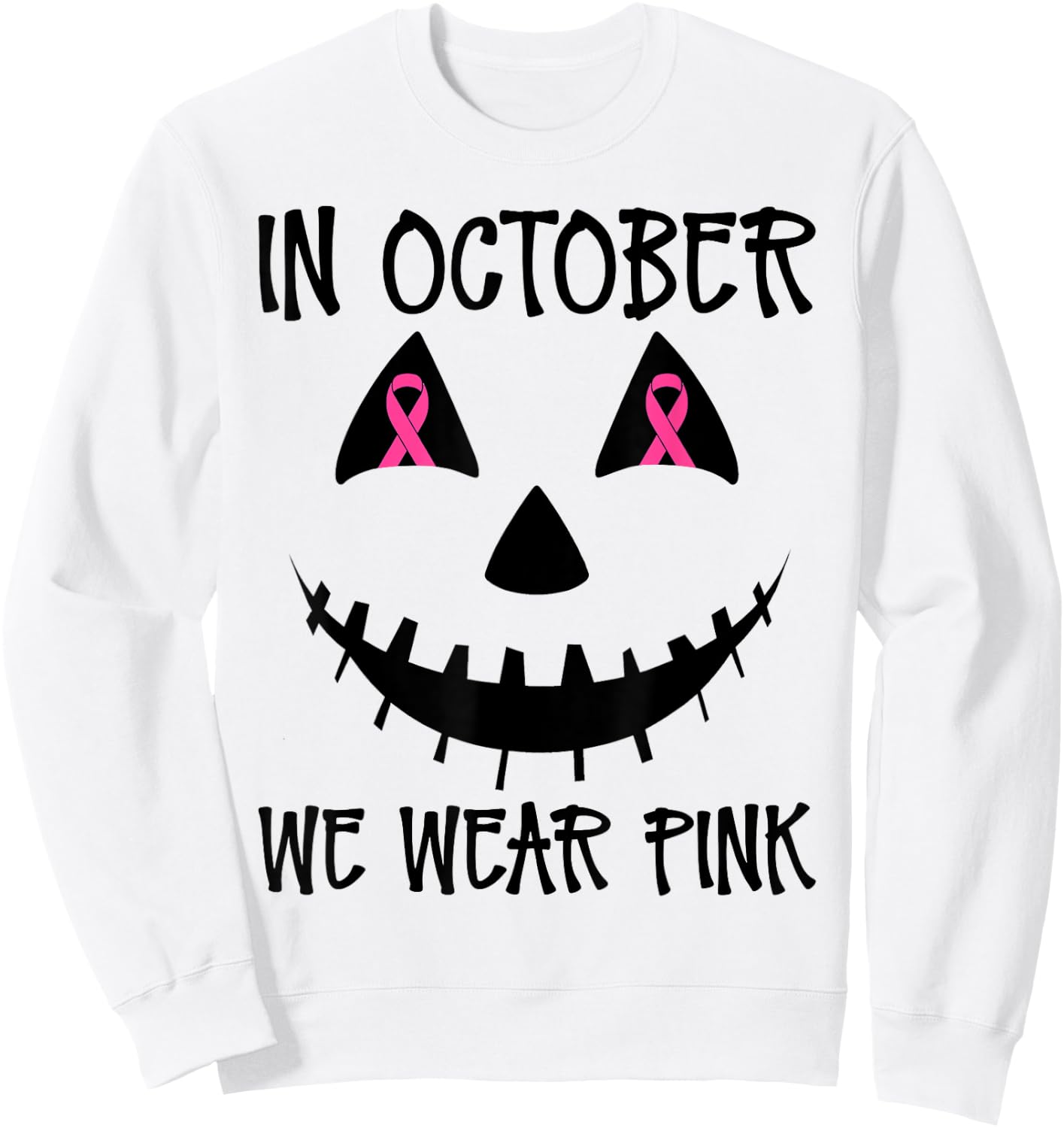 In October We Wear Pink Jackolantern Halloween Breast Cancer Sweatshirt - Sweatshirt | White