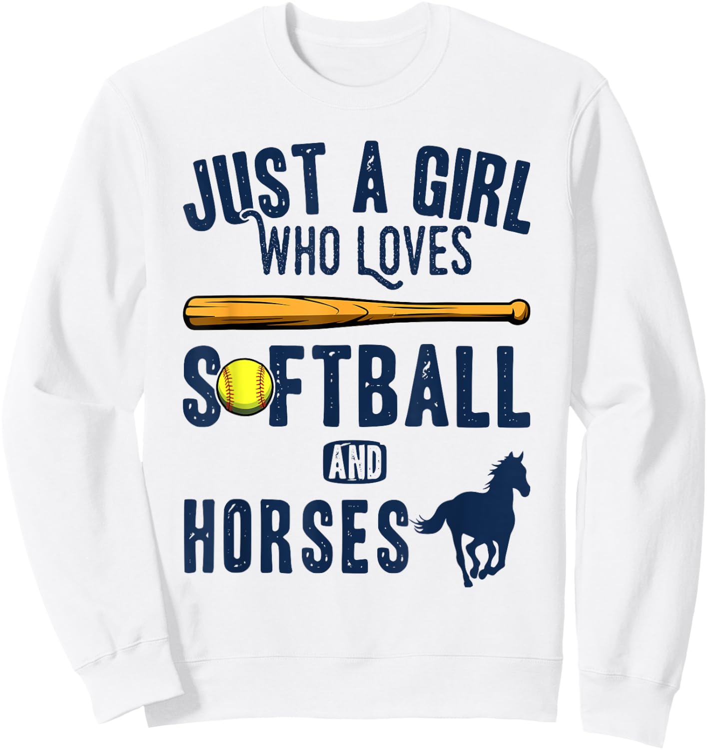 Just a girl who loves Horses and softball kids funny saying Sweatshirt - Sweatshirt | White