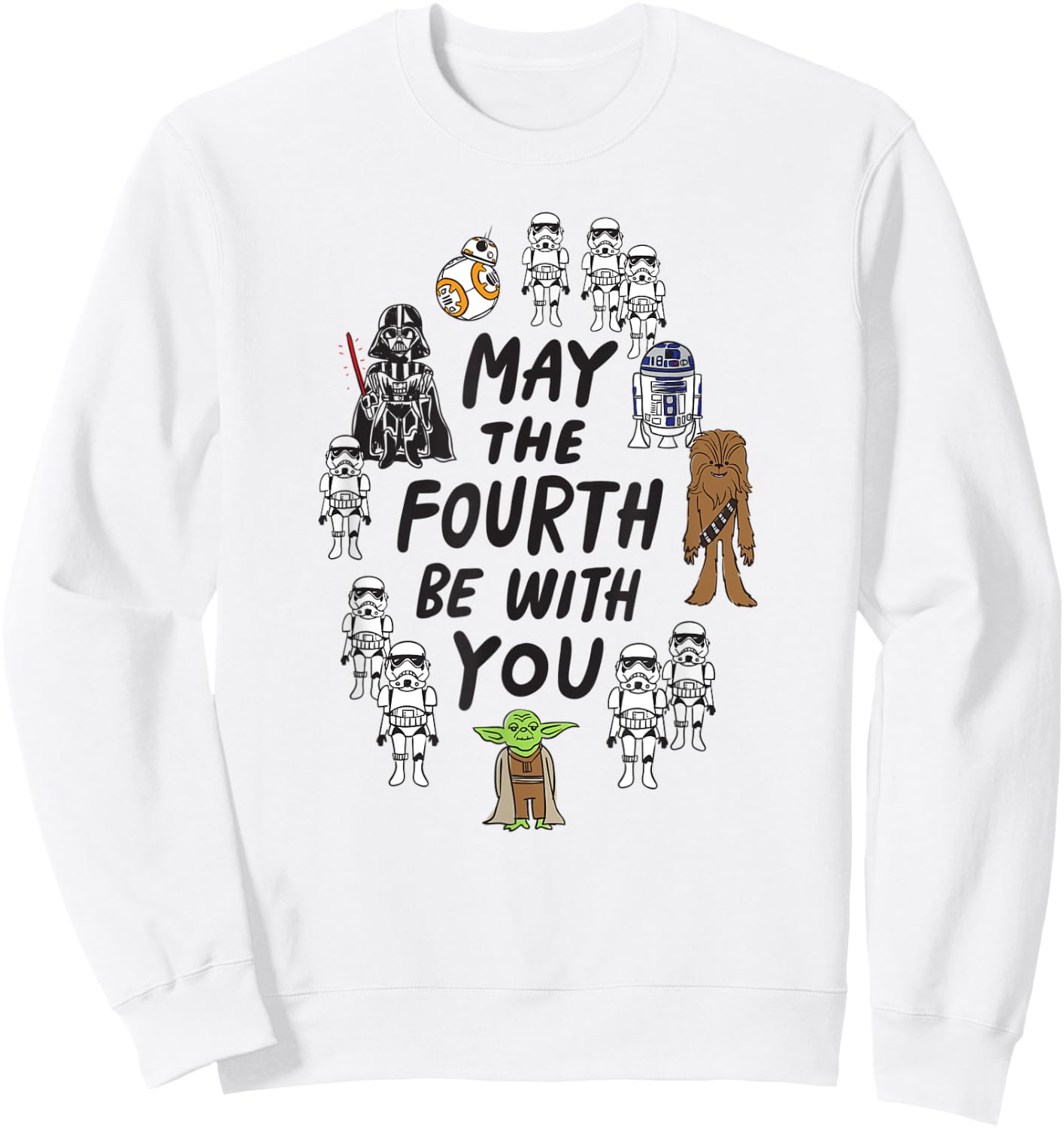 Amazon Essentials Boys' May the Fourth Be With You Doodle Characters , White, Small Sweatshirt - Sweatshirt | White