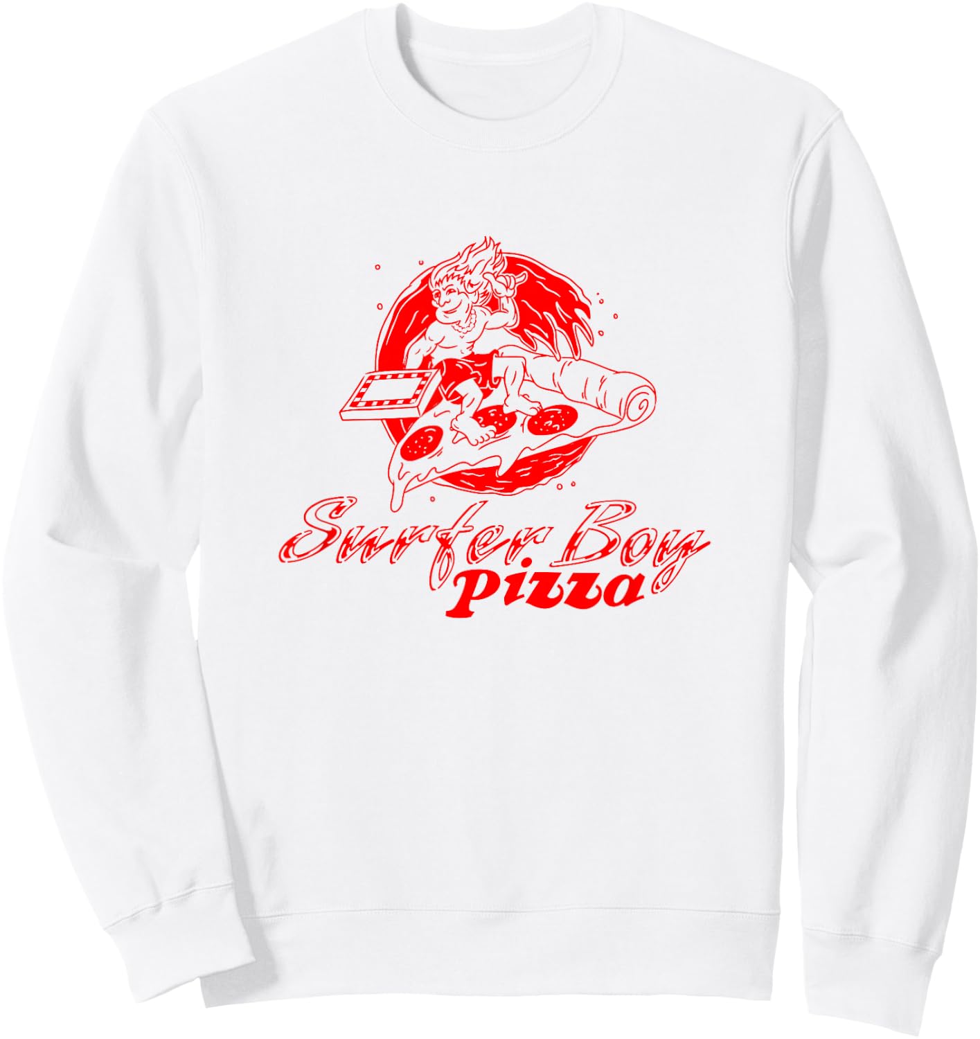 Stranger Things Surfer Boy Pizza Retro Outline Logo Sweatshirt - Sweatshirt | White