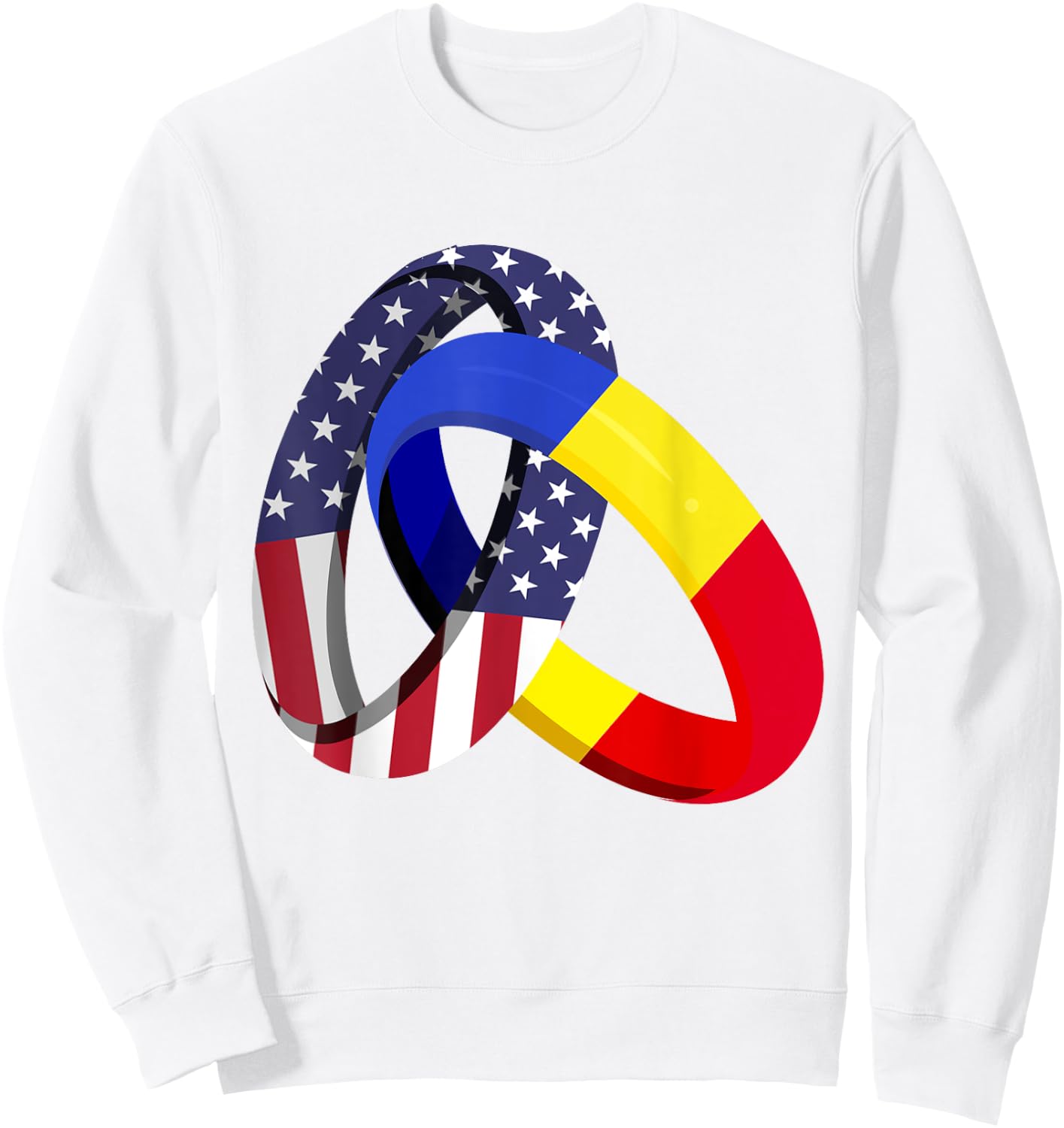 Romania American Ring Heritage Month Patriot Flags Sweatshirt - Sweatshirt | White