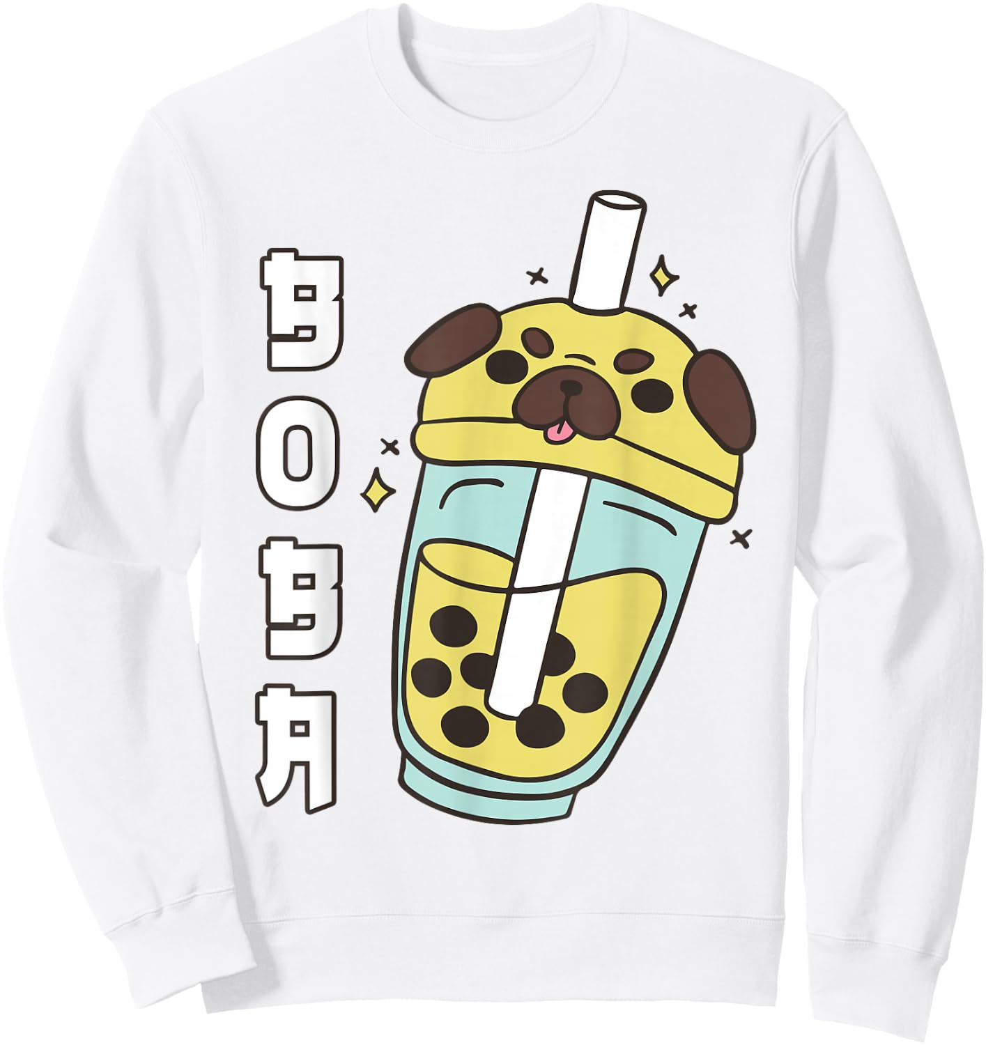Cute Pug Boba Tea Toddler Girl Kid Dog Mom Lover Gift Kawaii Sweatshirt - Sweatshirt | White