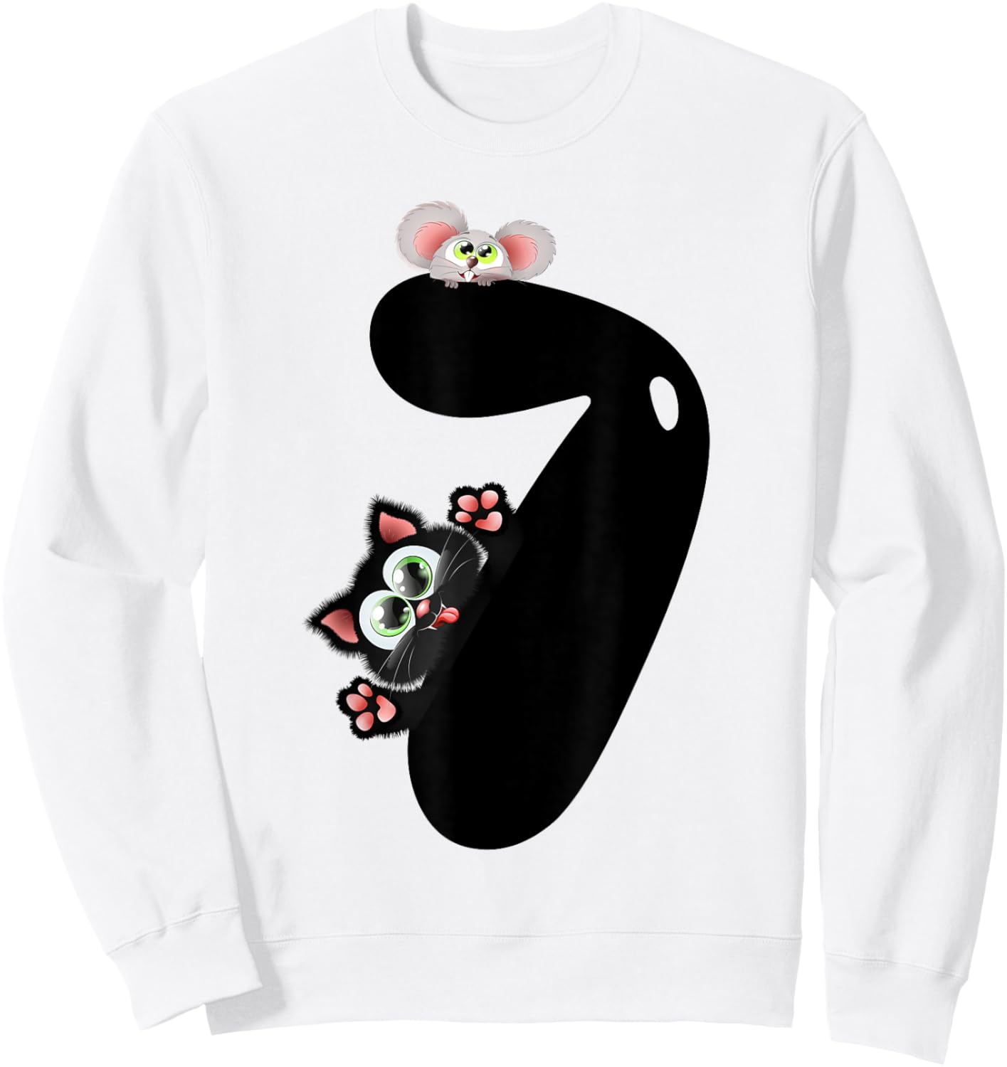 7 Years Old Cat And Mouse 7th Birthday Boy Girl Sweatshirt - Sweatshirt | White