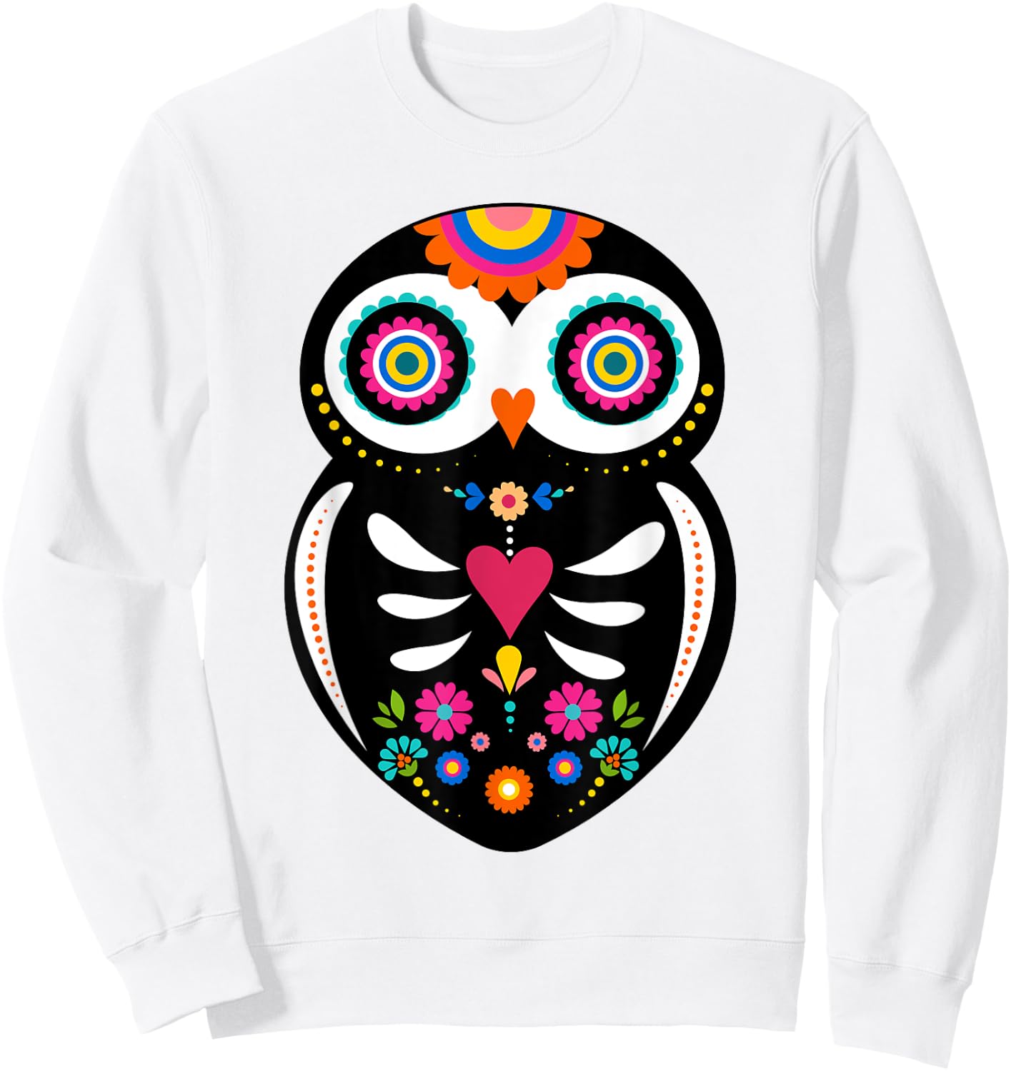 Dia de los Muertos Night Owl Sugar Skull Mexican Halloween Sweatshirt - Sweatshirt | White