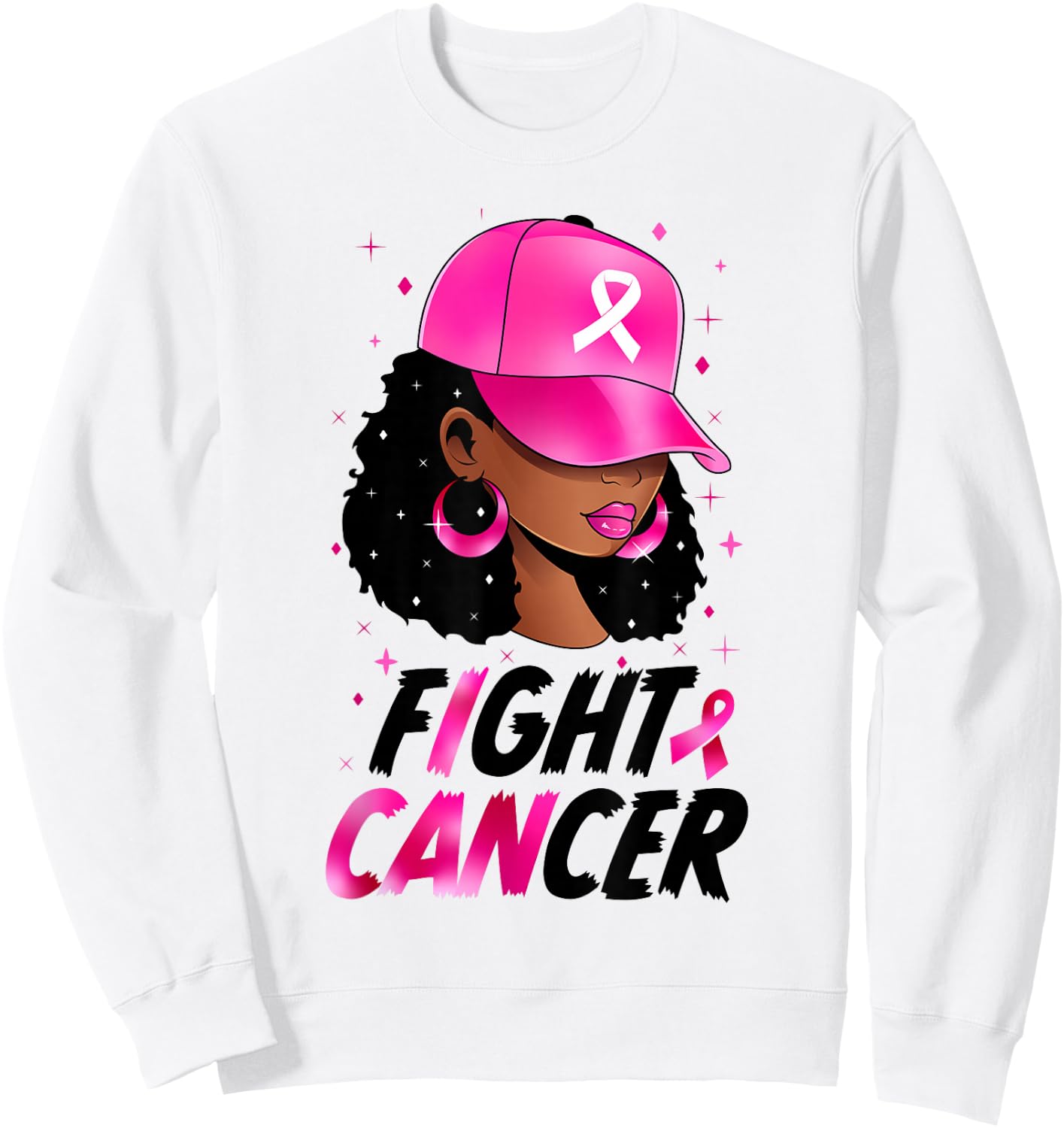 Black Girl Black Woman Breast Cancer Awareness Pink Ribbon Sweatshirt - Sweatshirt | White