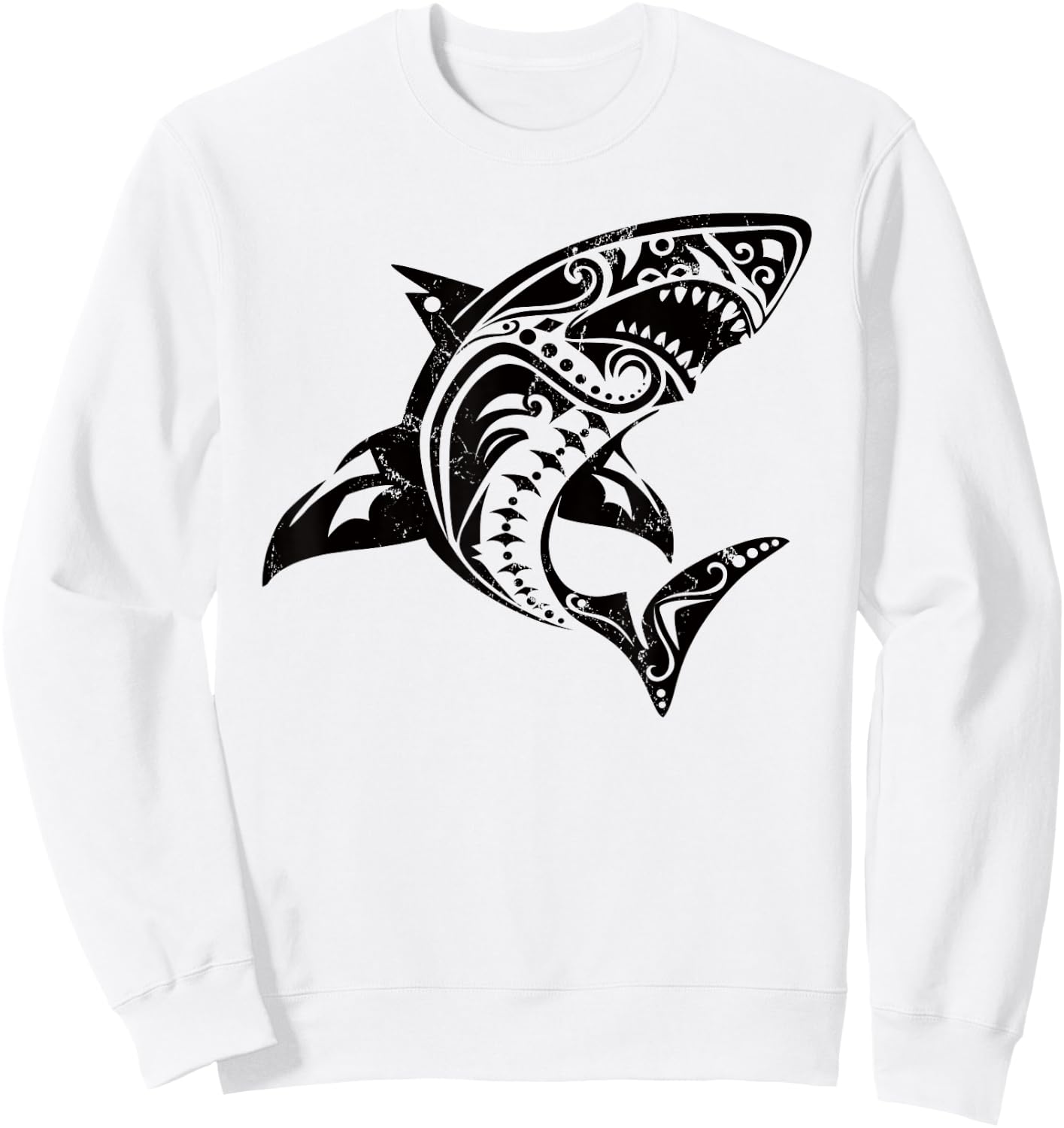 Shark Vintage Retro Tribal Throwback Vacation Sweatshirt - Sweatshirt | White