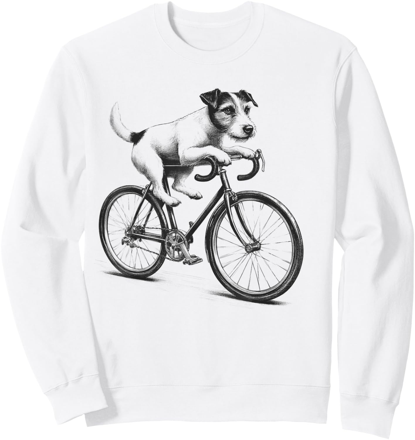 Jack Russell Terrier Dog Riding a Bike Bicycle Biker Cycling Sweatshirt - Sweatshirt | White