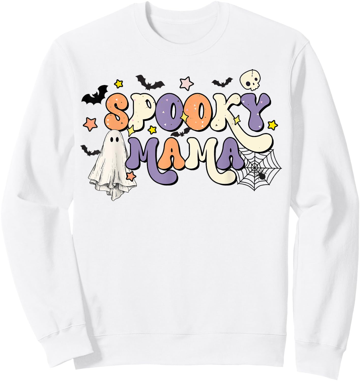 Spooky Mama, Groovy, Cute Matching Mama and Mini Halloween Sweatshirt - Sweatshirt | White