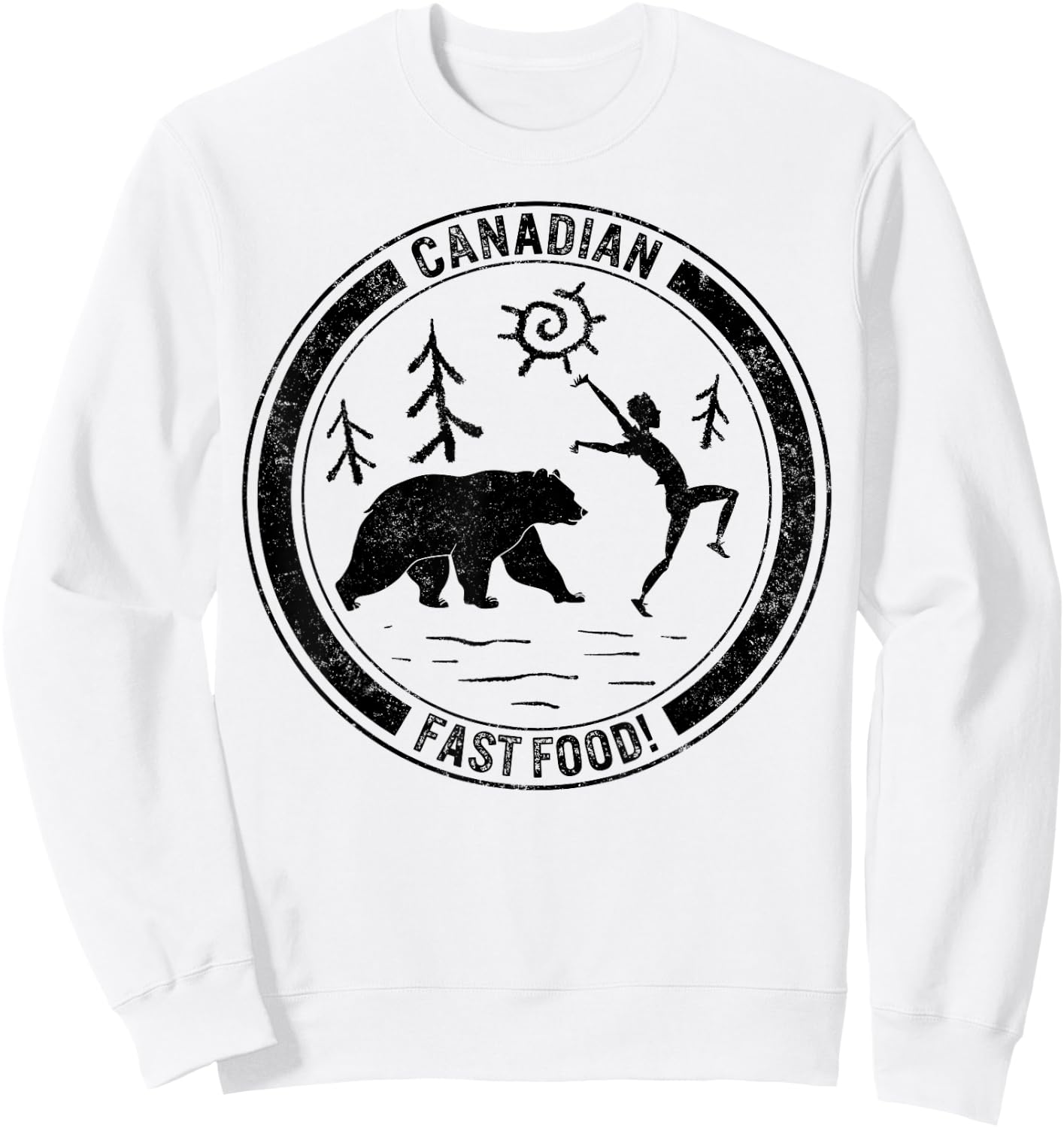 Camping Canadian Fast Food Running Man Bear Forest Design Te Sweatshirt - Sweatshirt | White