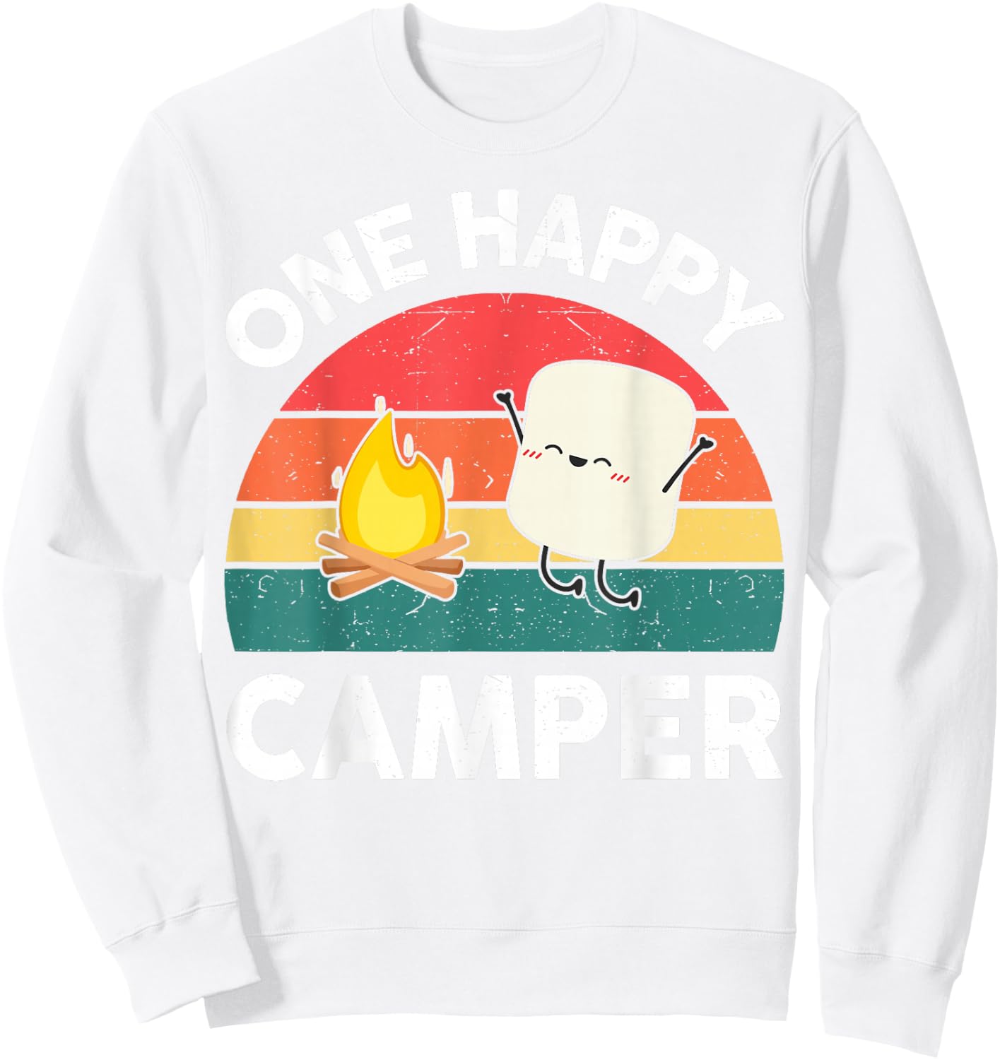 Kids One Happy Camper Toddler Boy Funny Marshmallow Camping Sweatshirt - Sweatshirt | White