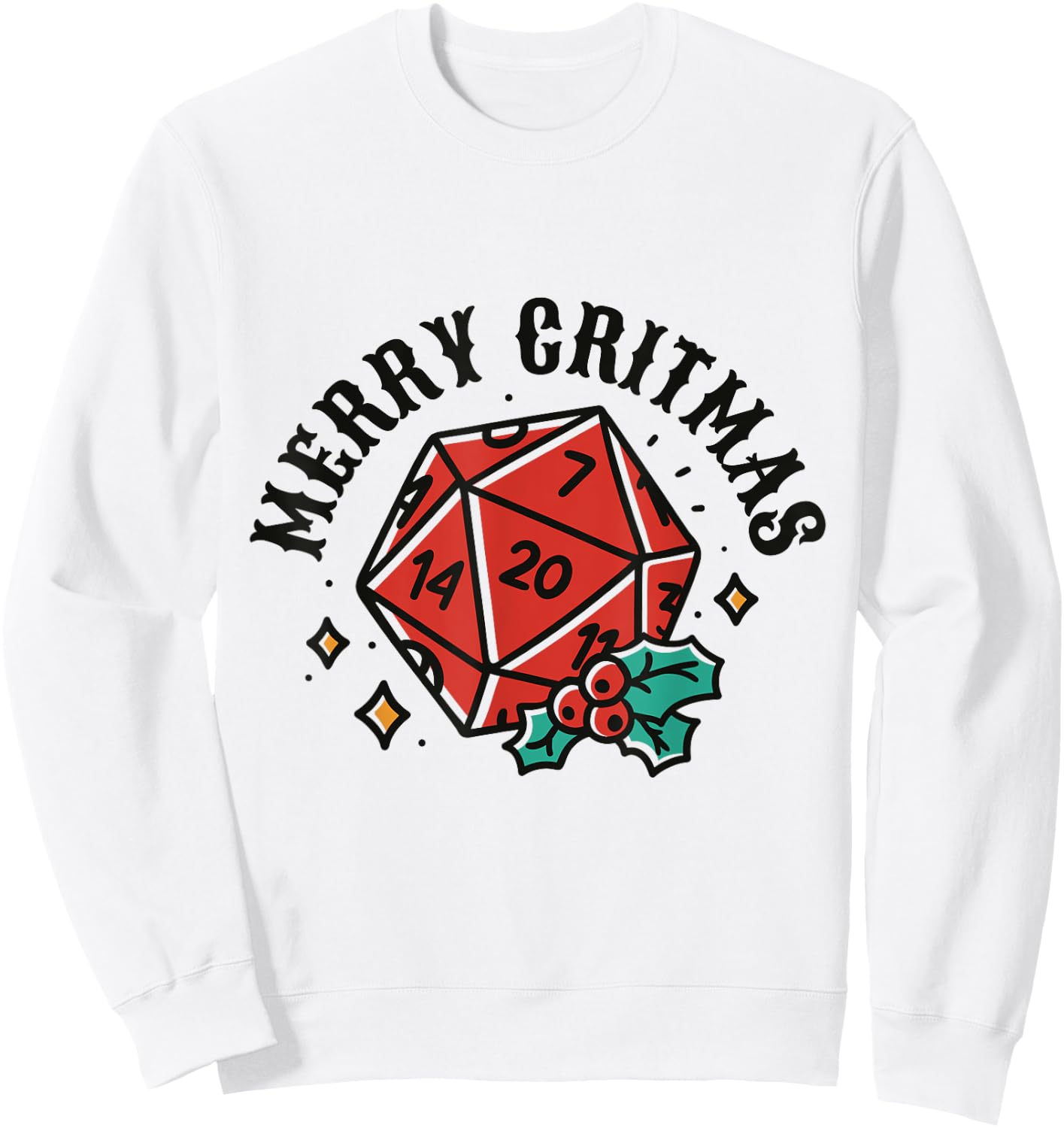 RPG Christmas Holiday Merry Critmas 20 Sided Dice Board Game Sweatshirt - Sweatshirt | White