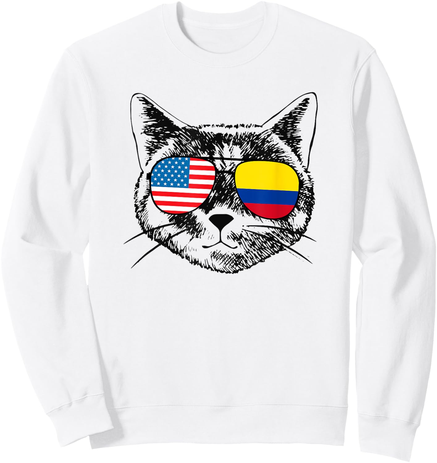 Funny Cat Half American Colombian Colombia Flag Men Women Sweatshirt - Sweatshirt | White