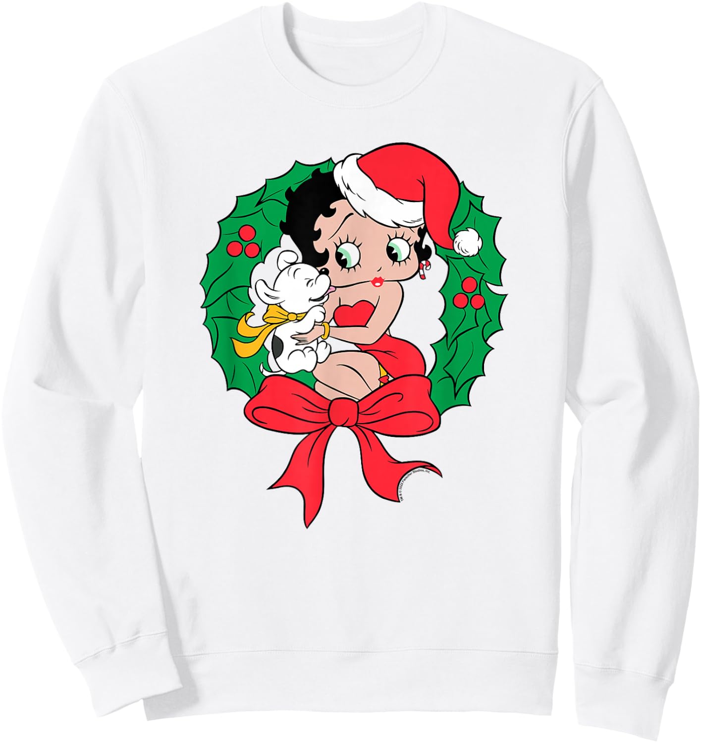 Betty Boop Santa Outfit Seated Wreath Sweatshirt - Sweatshirt | White