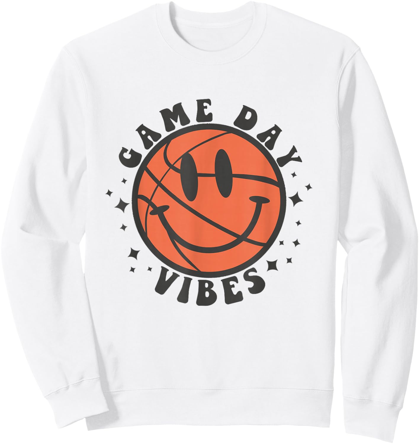Game Day Vibes Groovy Retro Happy Face Basketball Fan Lover Sweatshirt - Sweatshirt | White