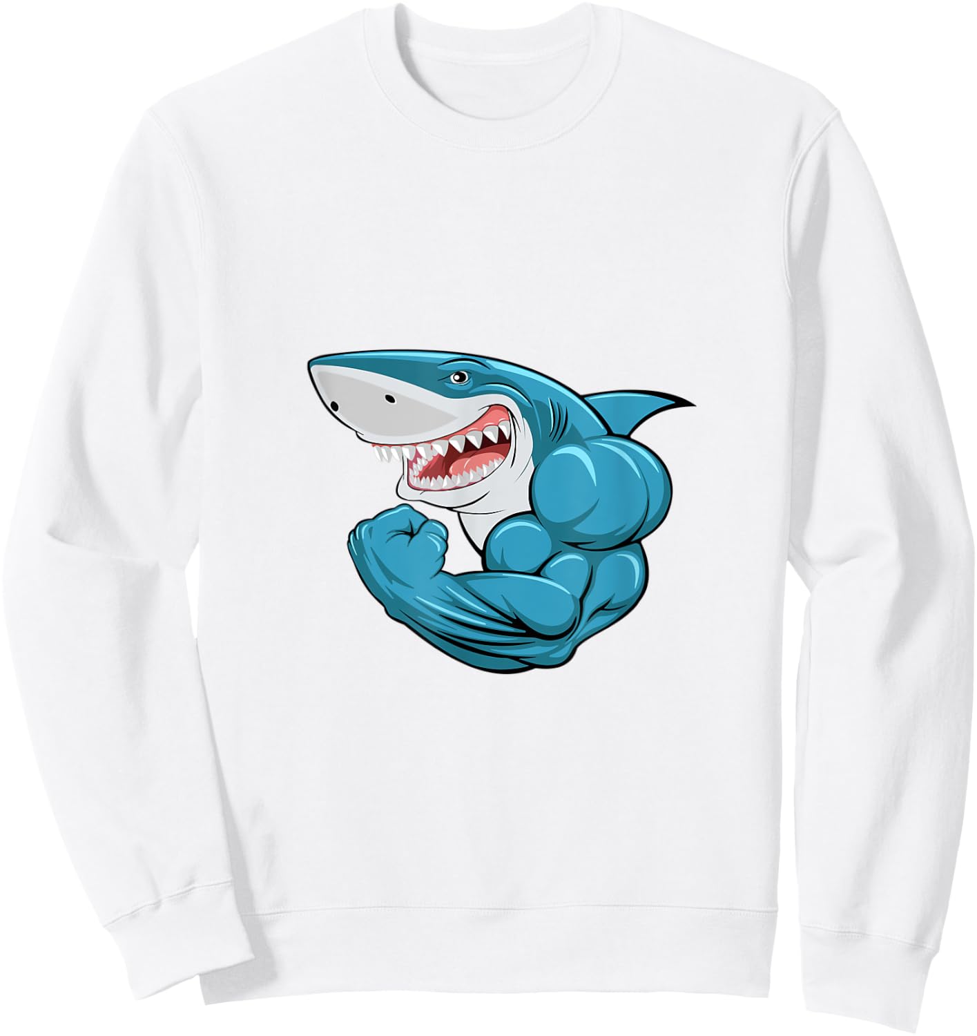 Shark Bodybuilder Bicep Flex Sweatshirt - Sweatshirt | White
