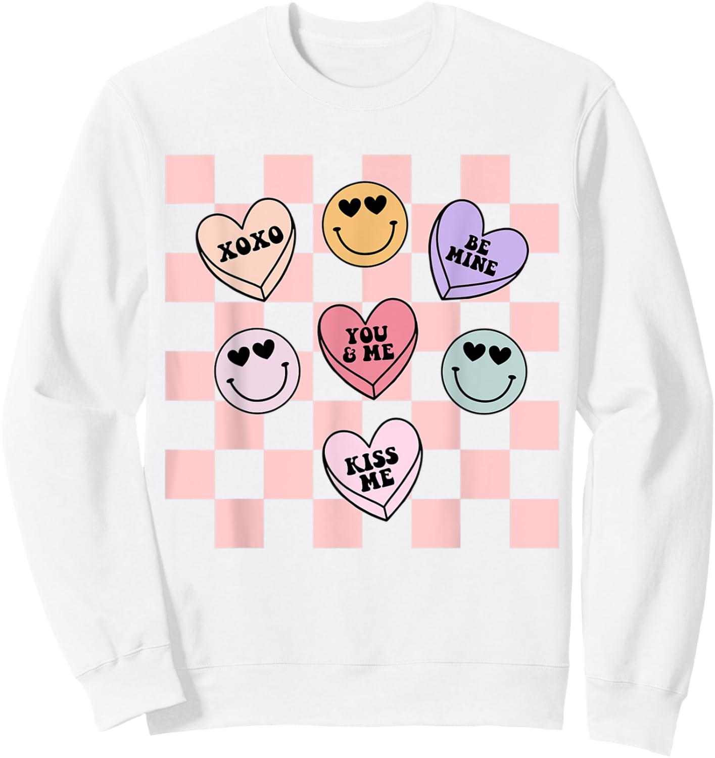 Retro Valentines Day Smile Face Candy Heart Girls Kids Women Sweatshirt - Sweatshirt | White