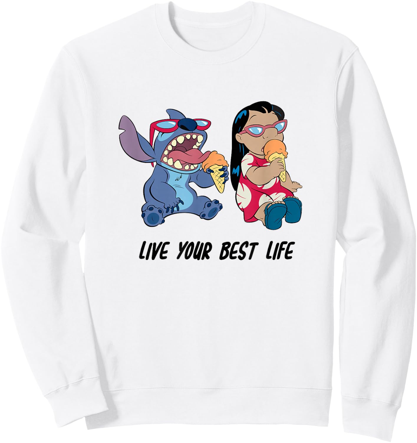 Disney Lilo & Stitch Eating Ice Cream Live Your Best Life Sweatshirt - Sweatshirt | White