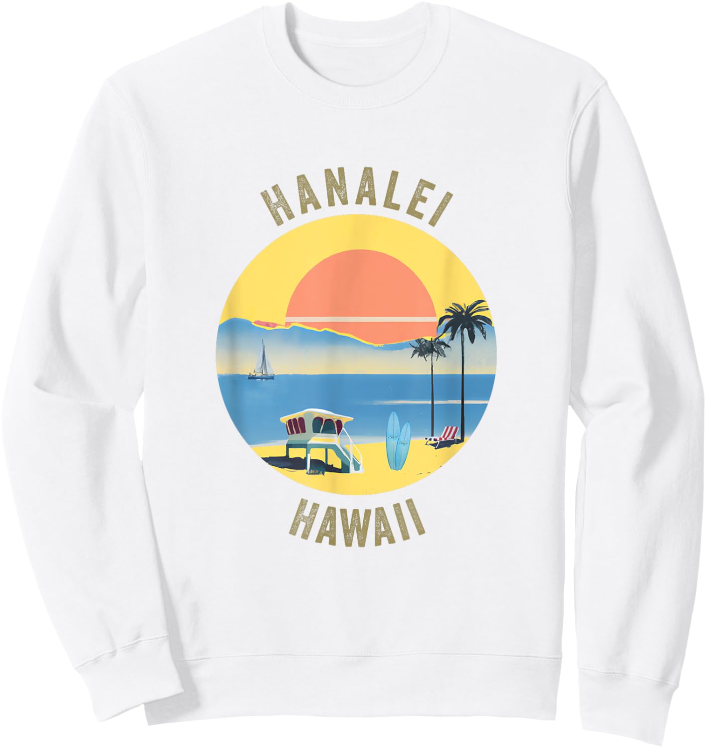 Hanalei Souvenir Apparel - Retro Vintage Hanalei Sweatshirt - Sweatshirt | White