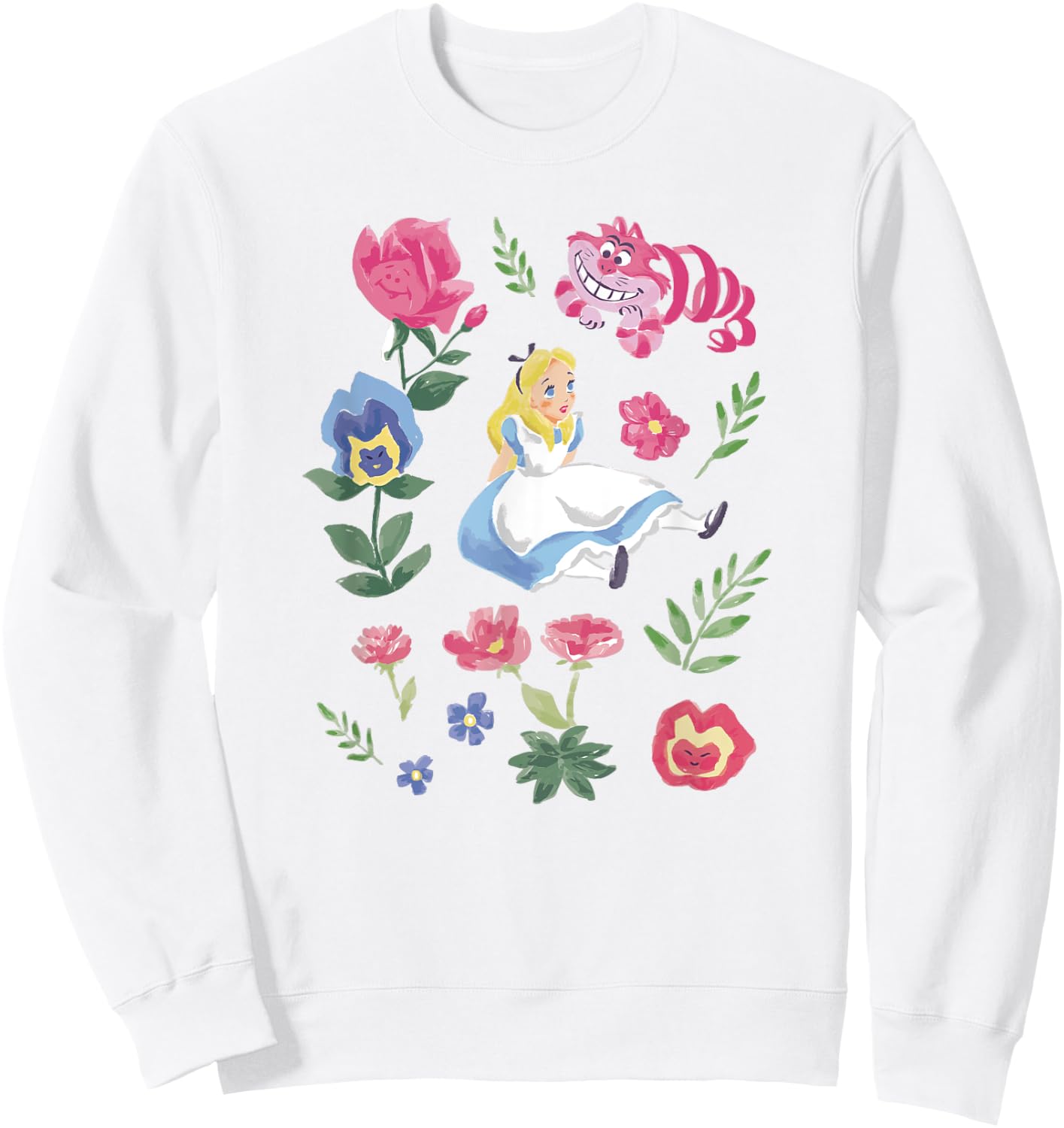 Disney Alice in Wonderland Alice Cheshire Cat Floral Sweatshirt - Sweatshirt | White