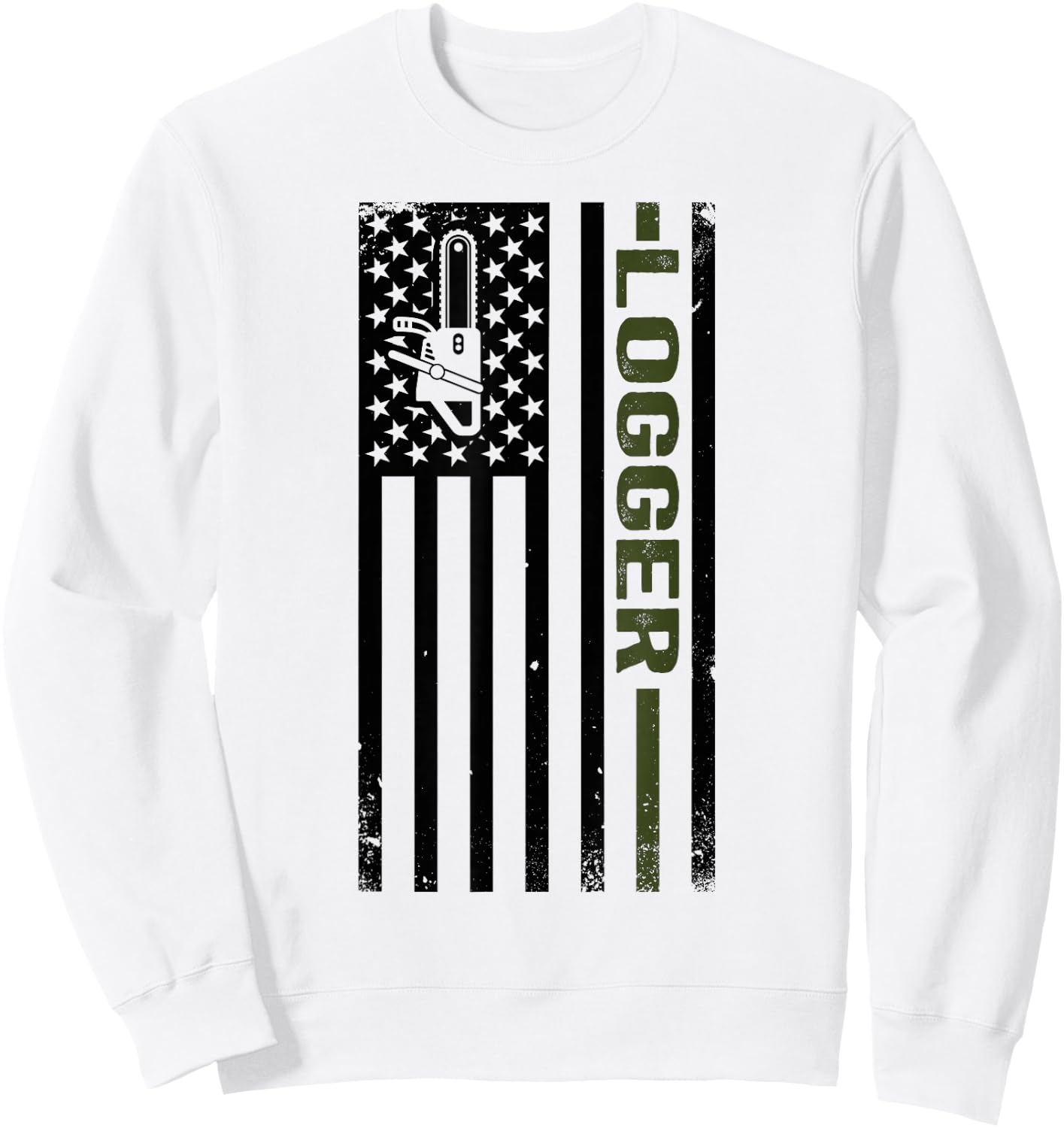 Logger US Flag Logging Lumberjack Sweatshirt - Sweatshirt | White