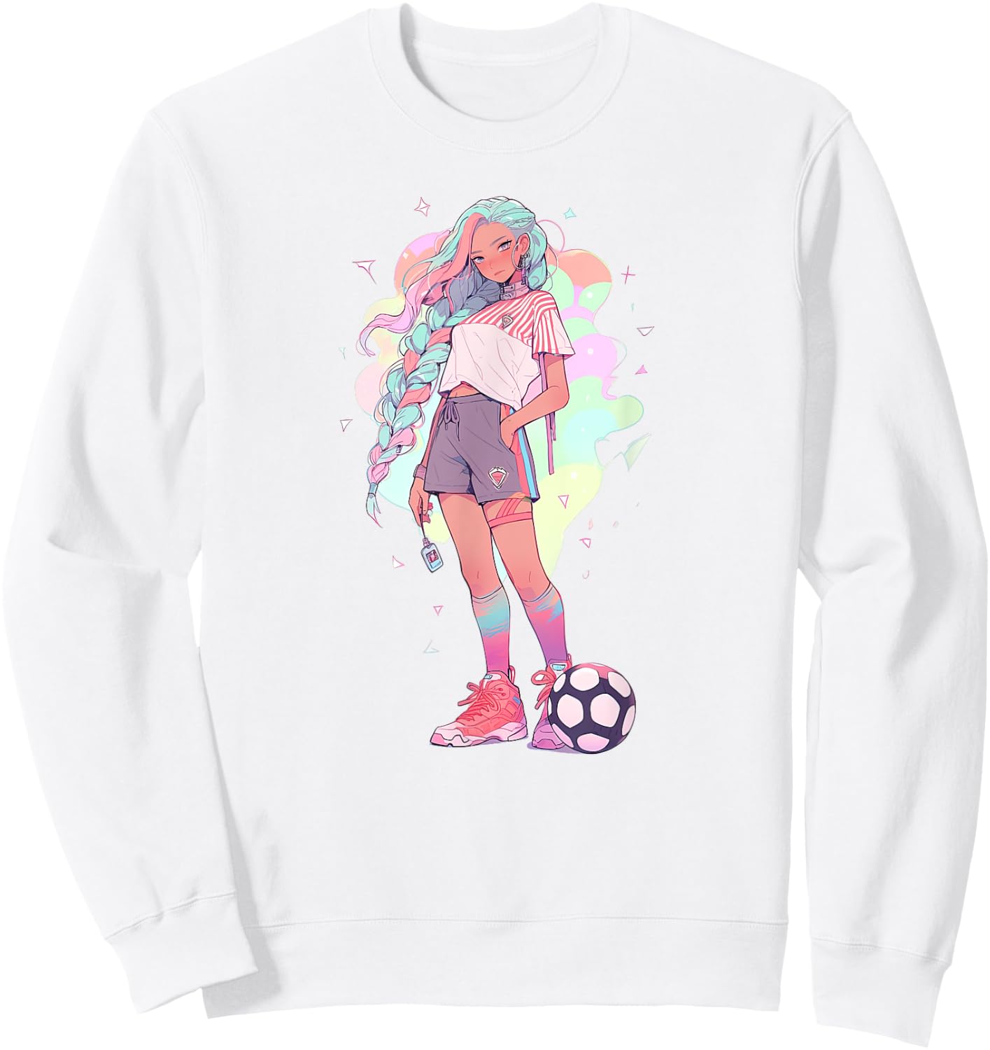 Soccer Girl in funny Pastel japan Anime Aesthetic japanese Sweatshirt - Sweatshirt | White